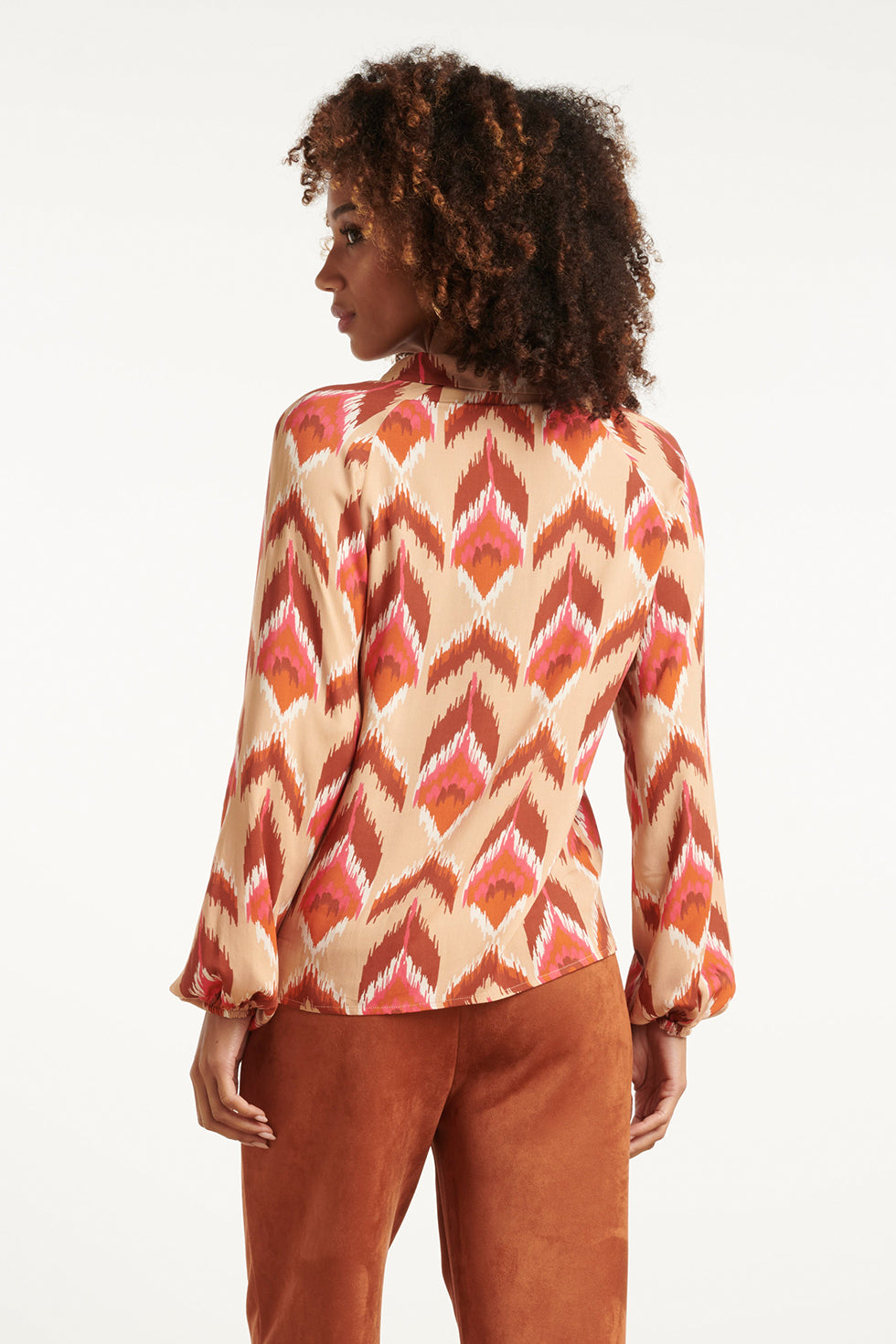 Aztec Print Blouse In Warmroze En Camel | Camel-Multicolour