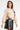 Beige Gebreide Trui met Grote Zwarte Bloemappliqués | Sand - Black