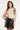 Beige Gebreide Trui met Grote Zwarte Bloemappliqués | Sand - Black