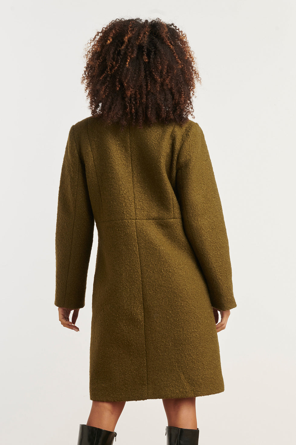 Bouclé Jas Met Parelmoerknopen | Army Green