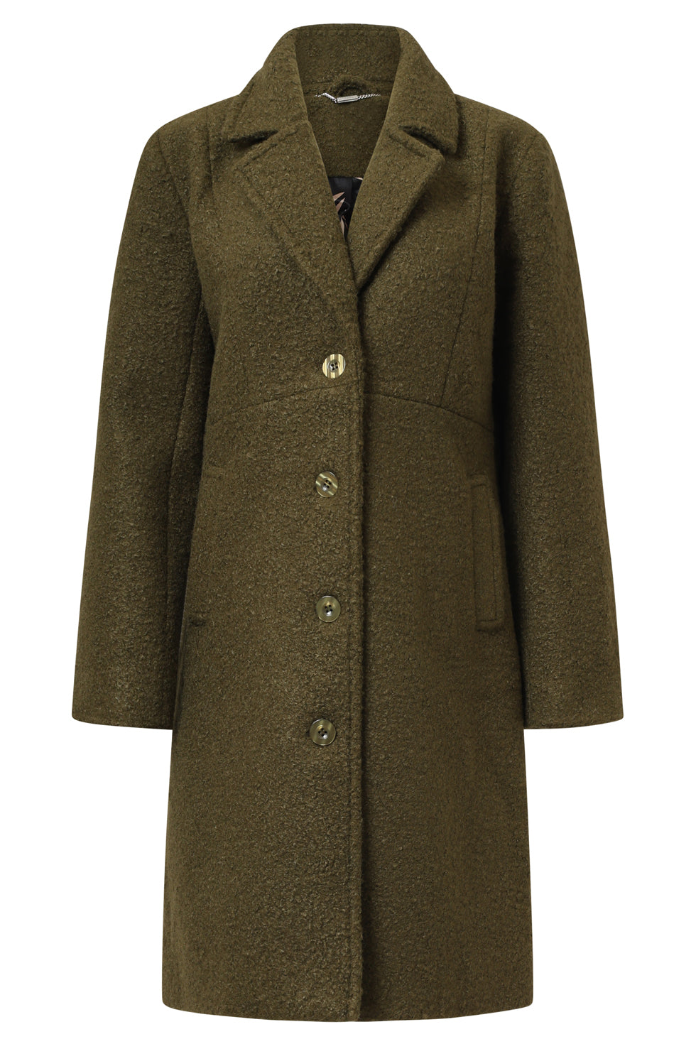 Bouclé Jas Met Parelmoerknopen | Army Green