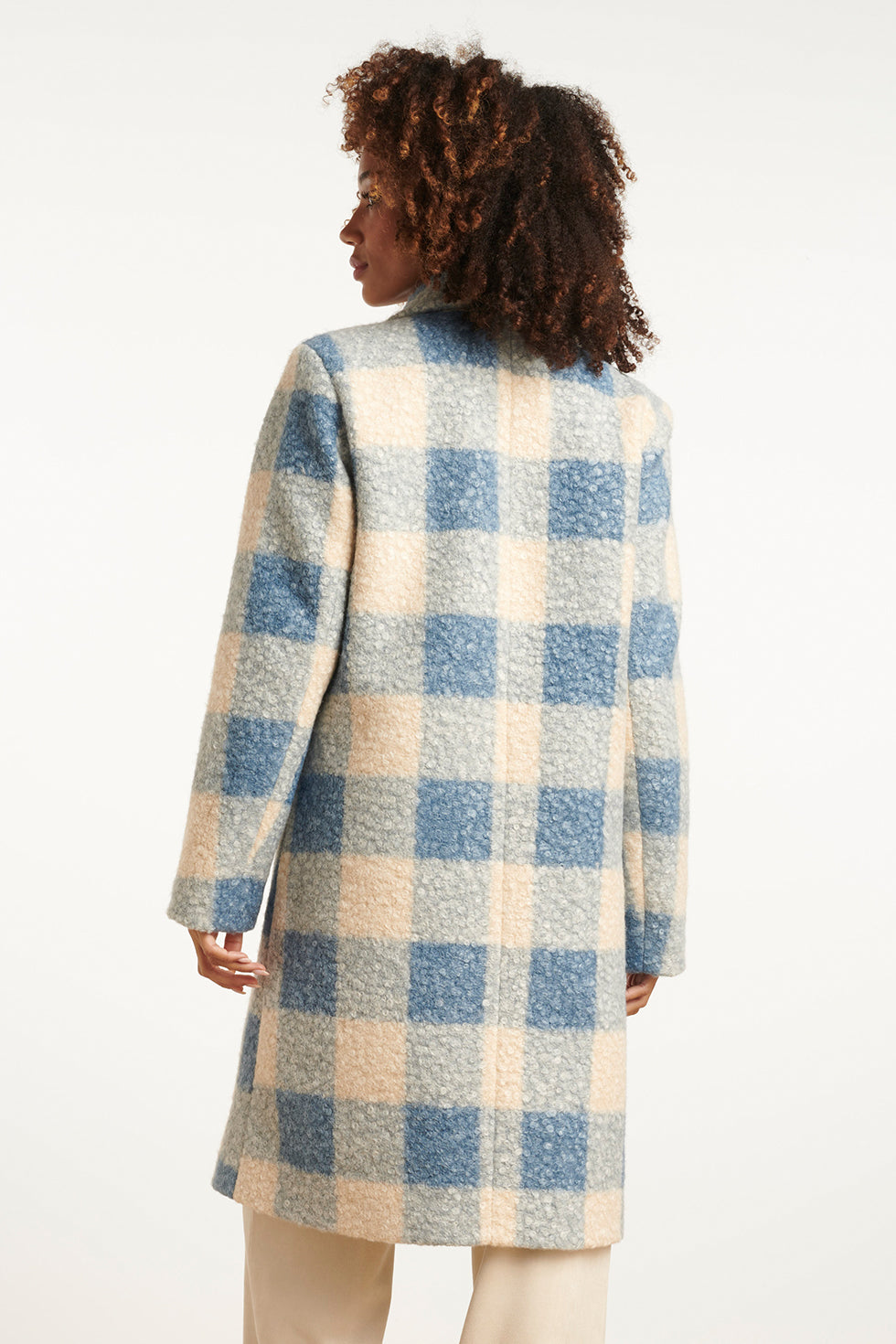 Bouclé Ruitjesjas | Light Blue-Off White