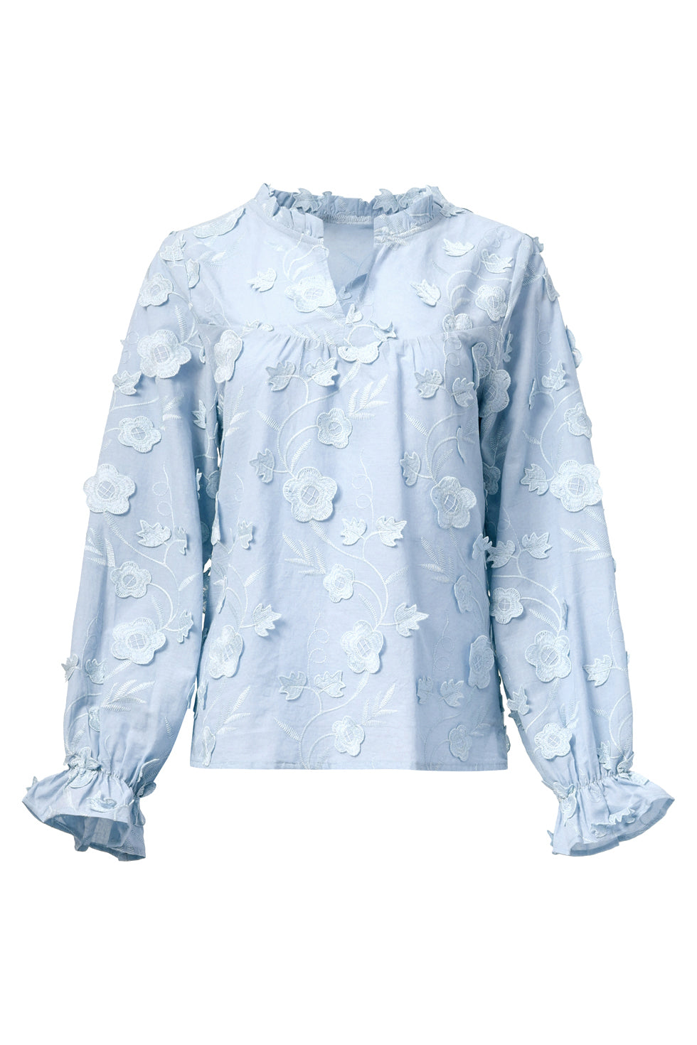 Dames3d Bloemenprint Top Met V Hals | Light Blue