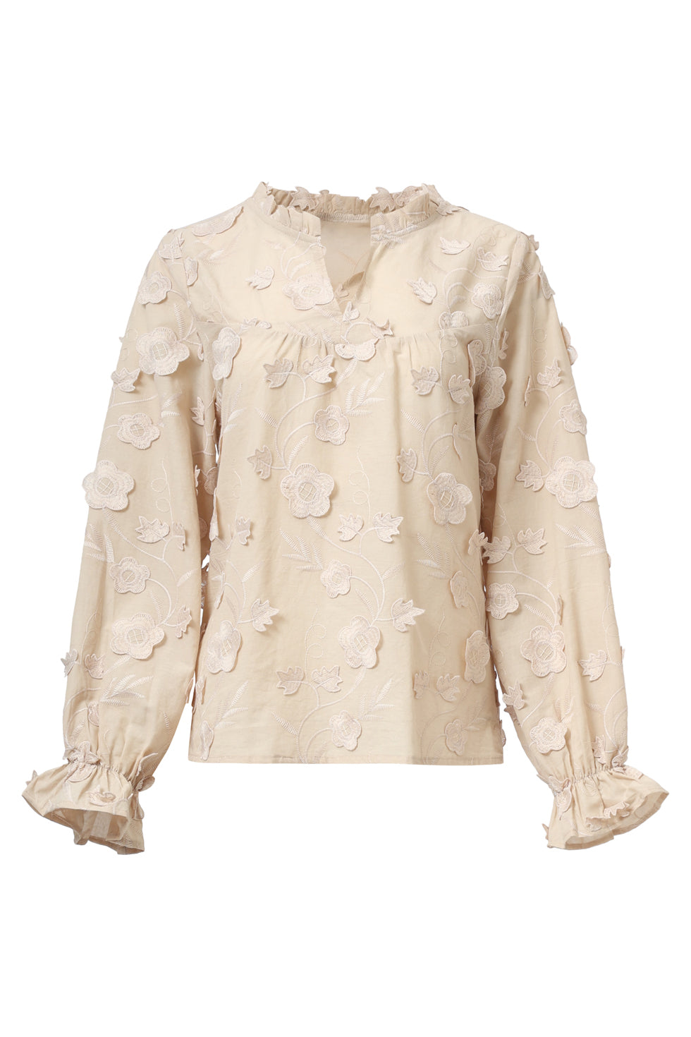 Dames3d Bloemenprint Top Met V Hals | Sand