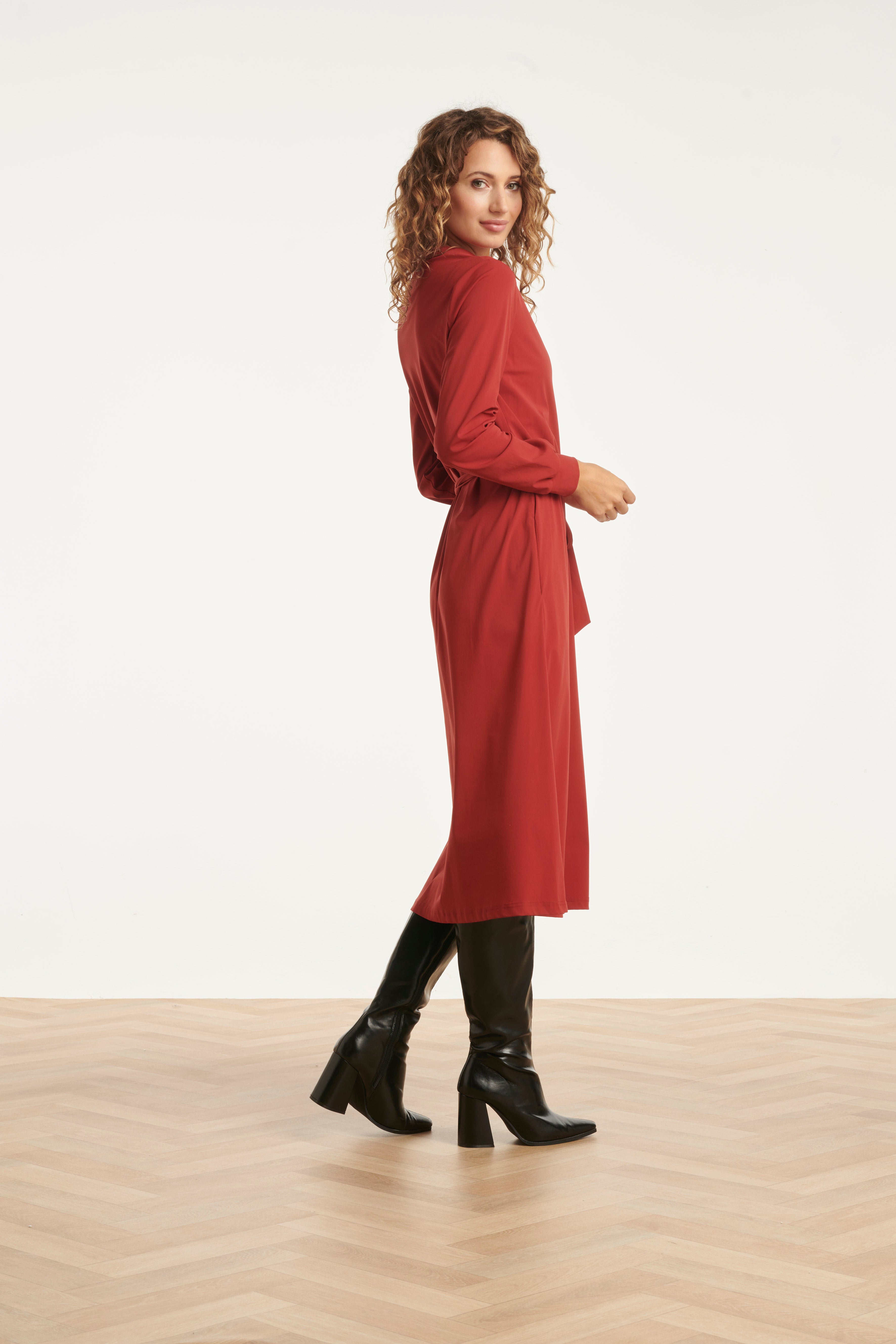 Damesarmygroene Travelkwaliteit Midi Jurk | Bordeaux