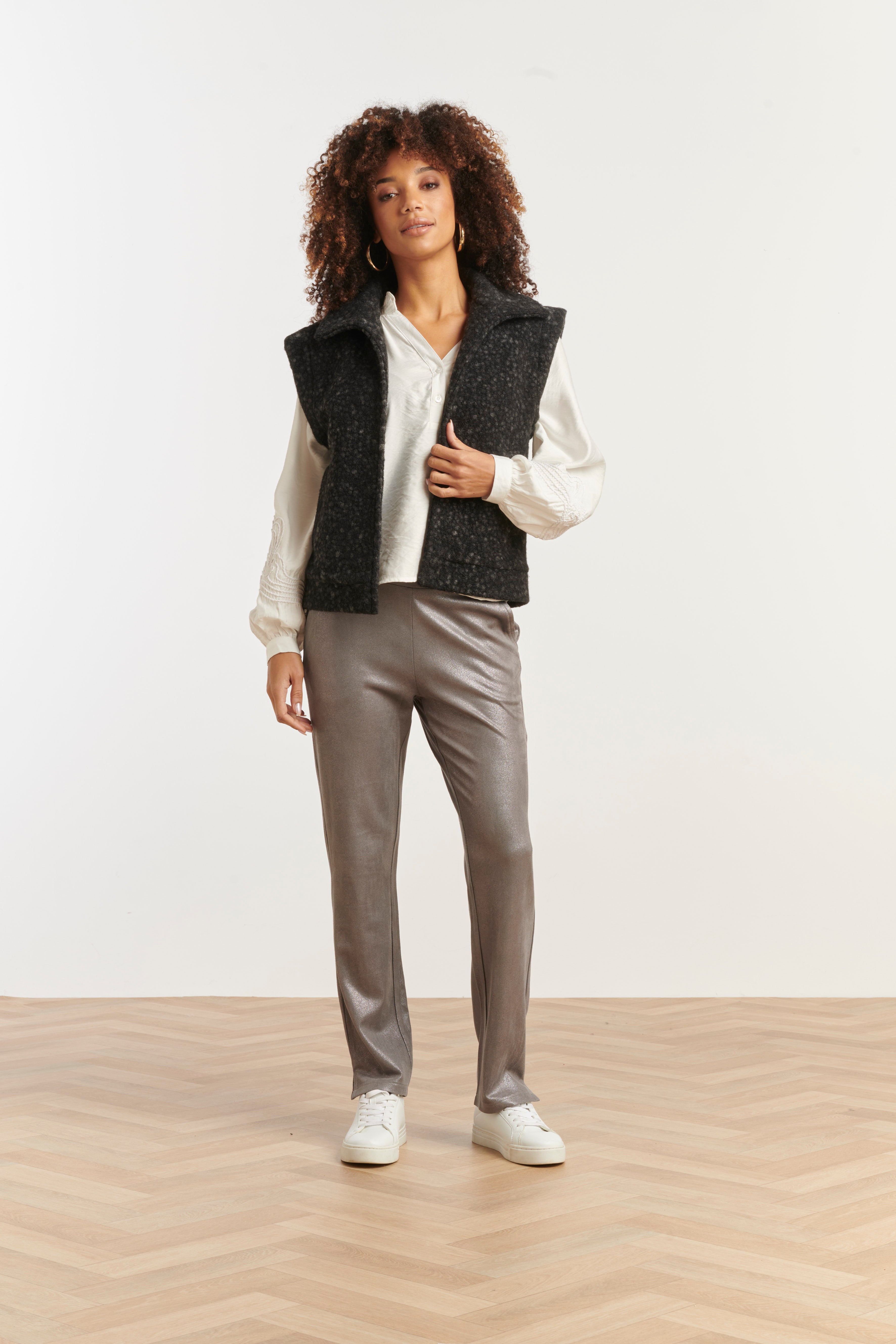 Damesbouclé Gilet Met Kraag | Black