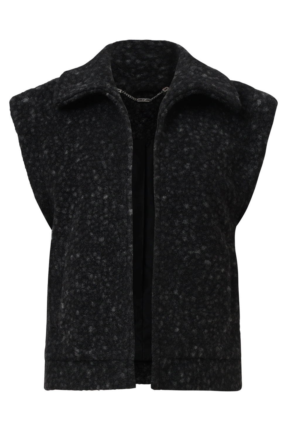 Damesbouclé Gilet Met Kraag | Black