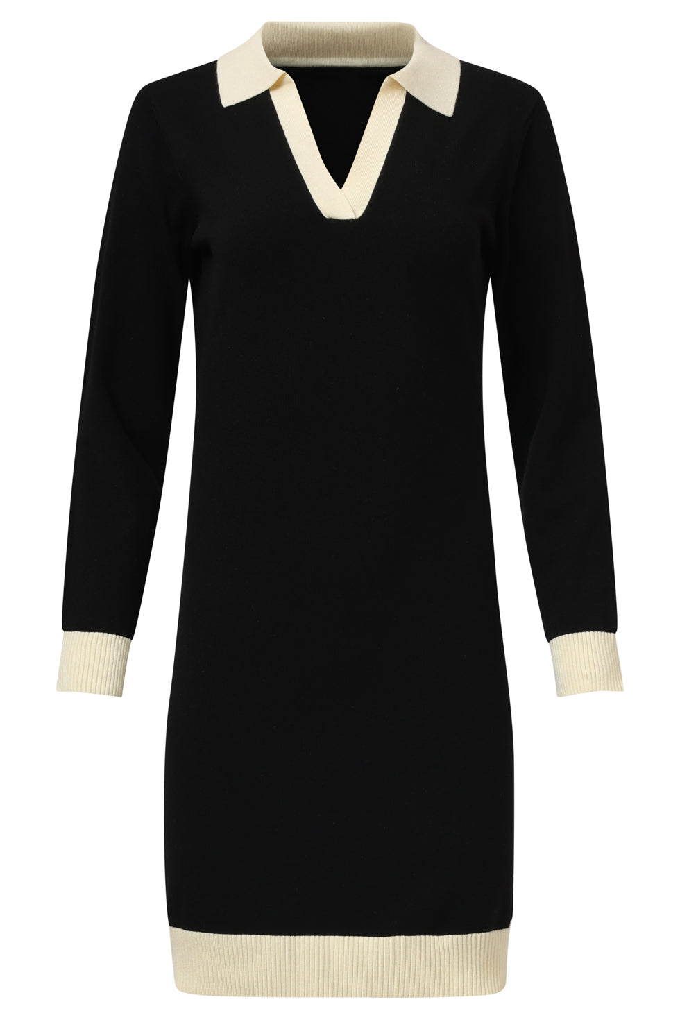 Damescontrast Gebreide Jurk | Black - Off White