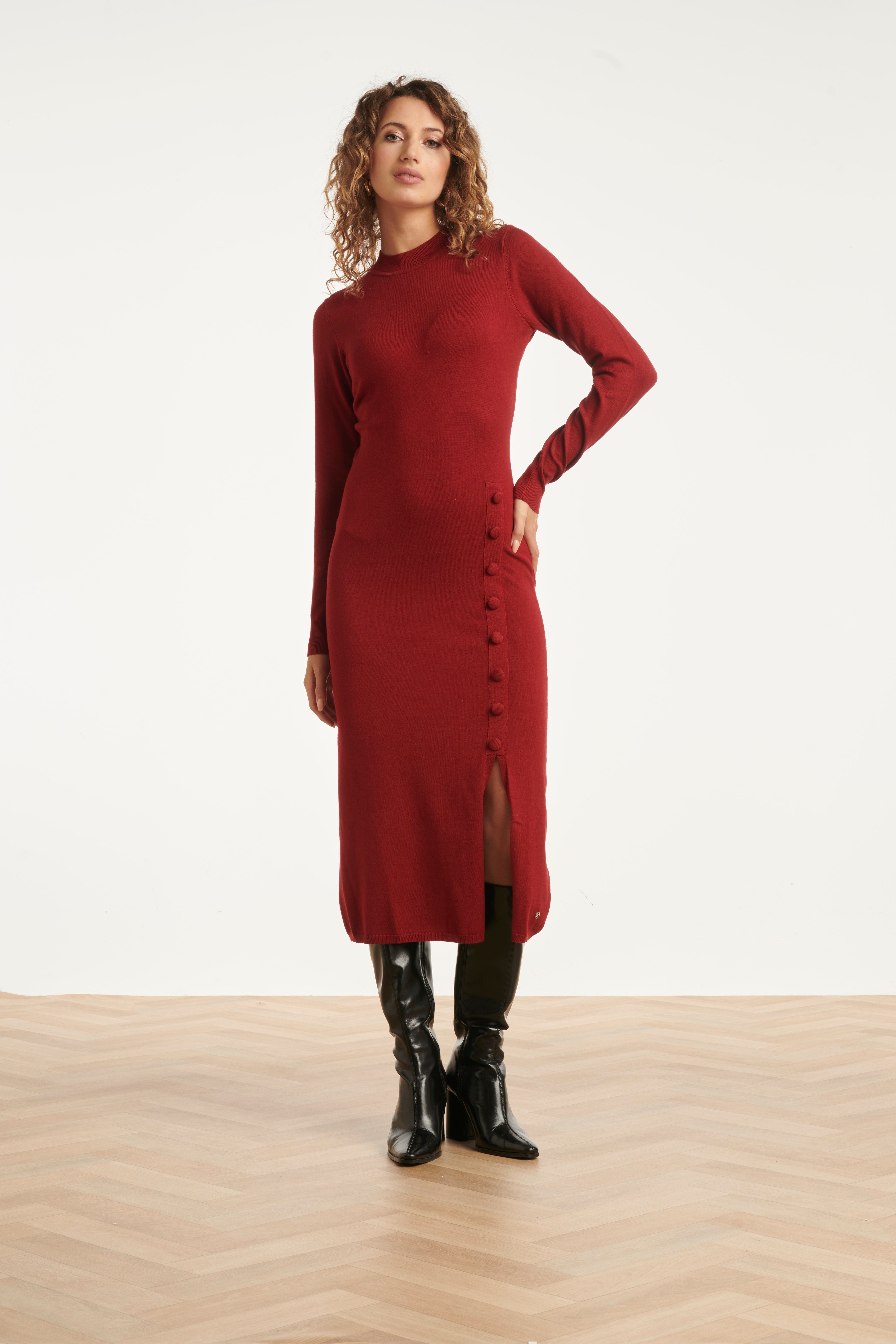 Damesgebreide Jurk Met Lurex | Bordeaux