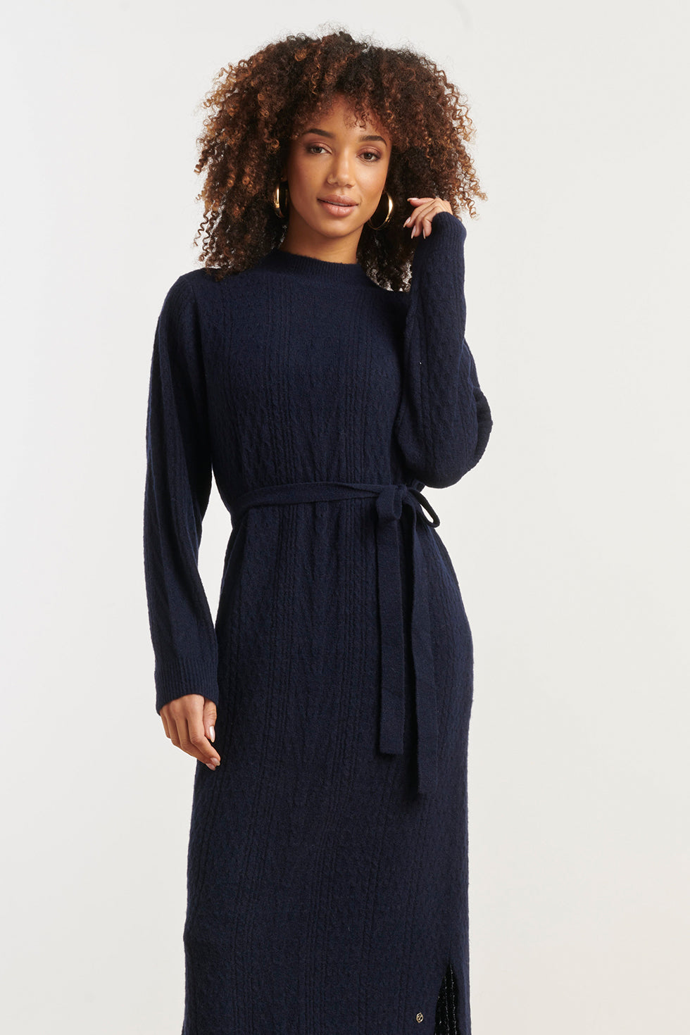 Damesgebreide Maxi Jurk | Navy
