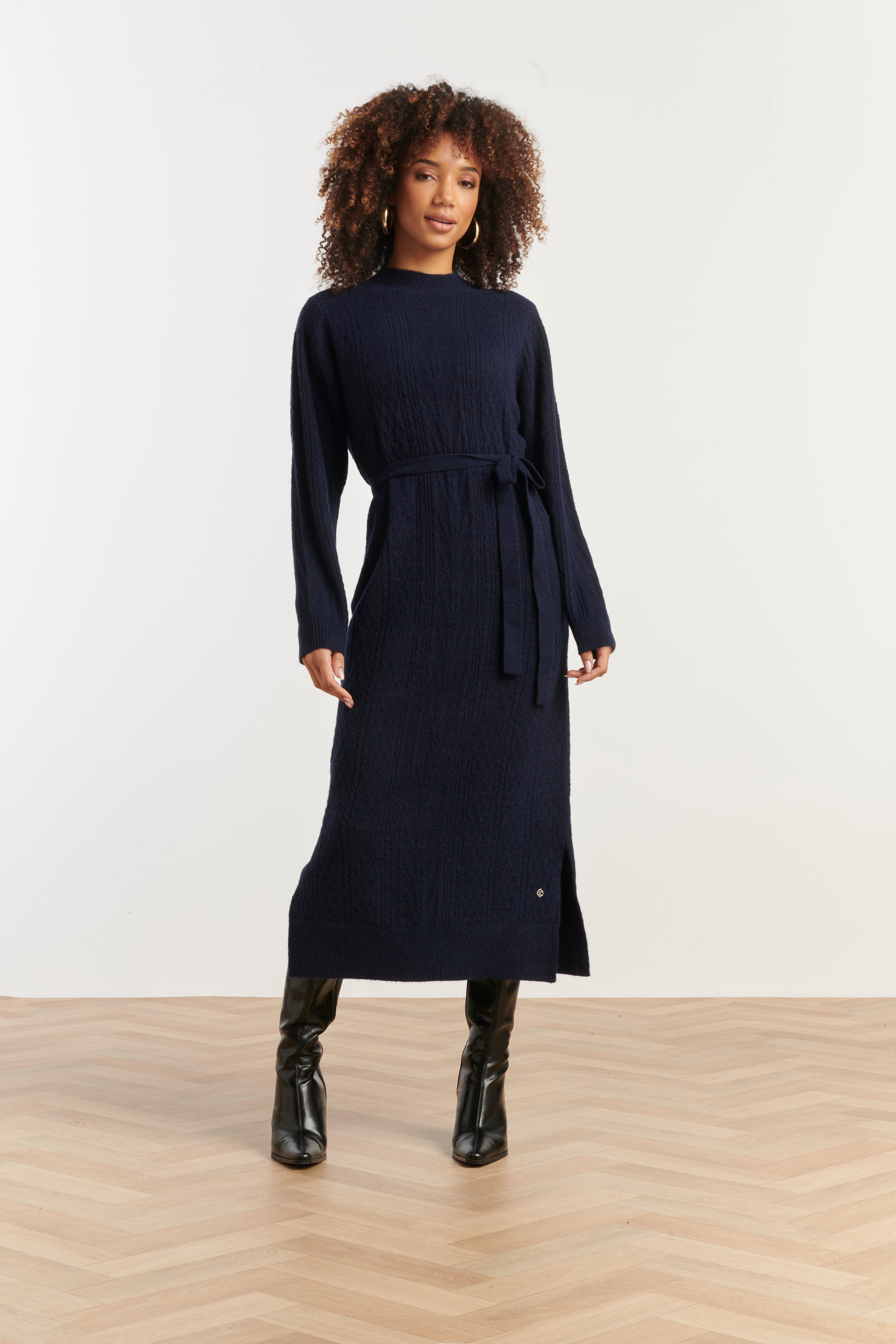 Damesgebreide Maxi Jurk | Navy