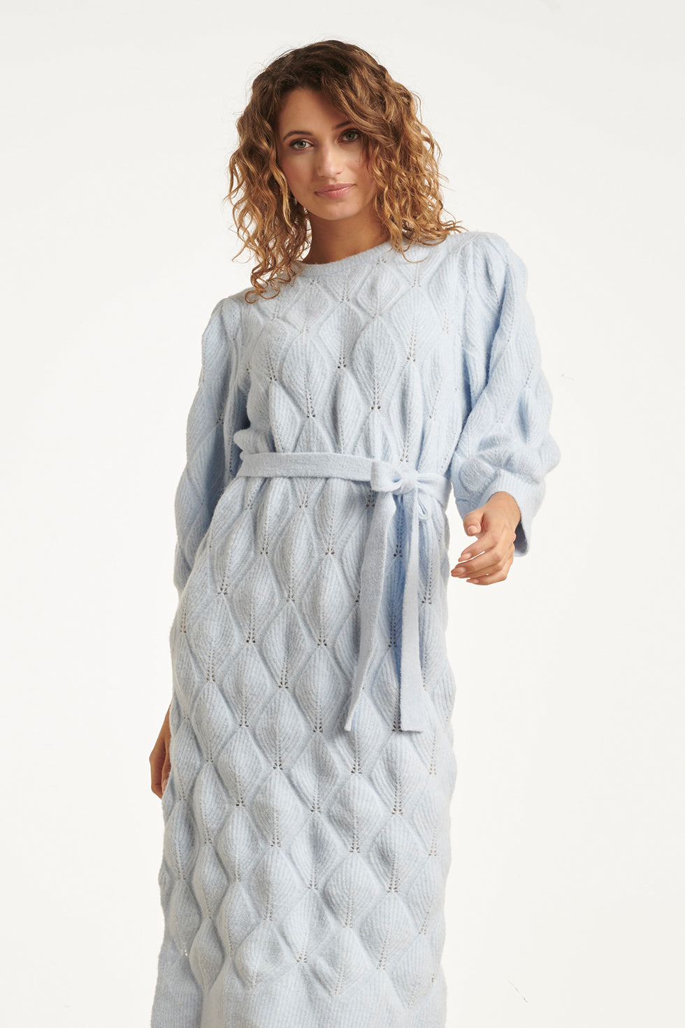 Damesgebreide Midi Jurk | Light Blue