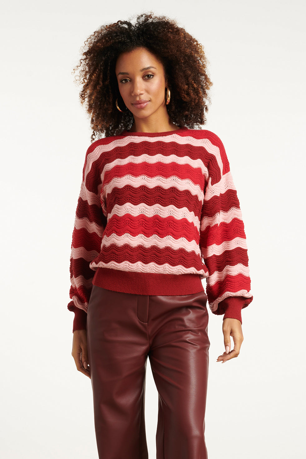 Damesgebreide Top Zand Met Golfpatroon Pofm... | Red-Pink