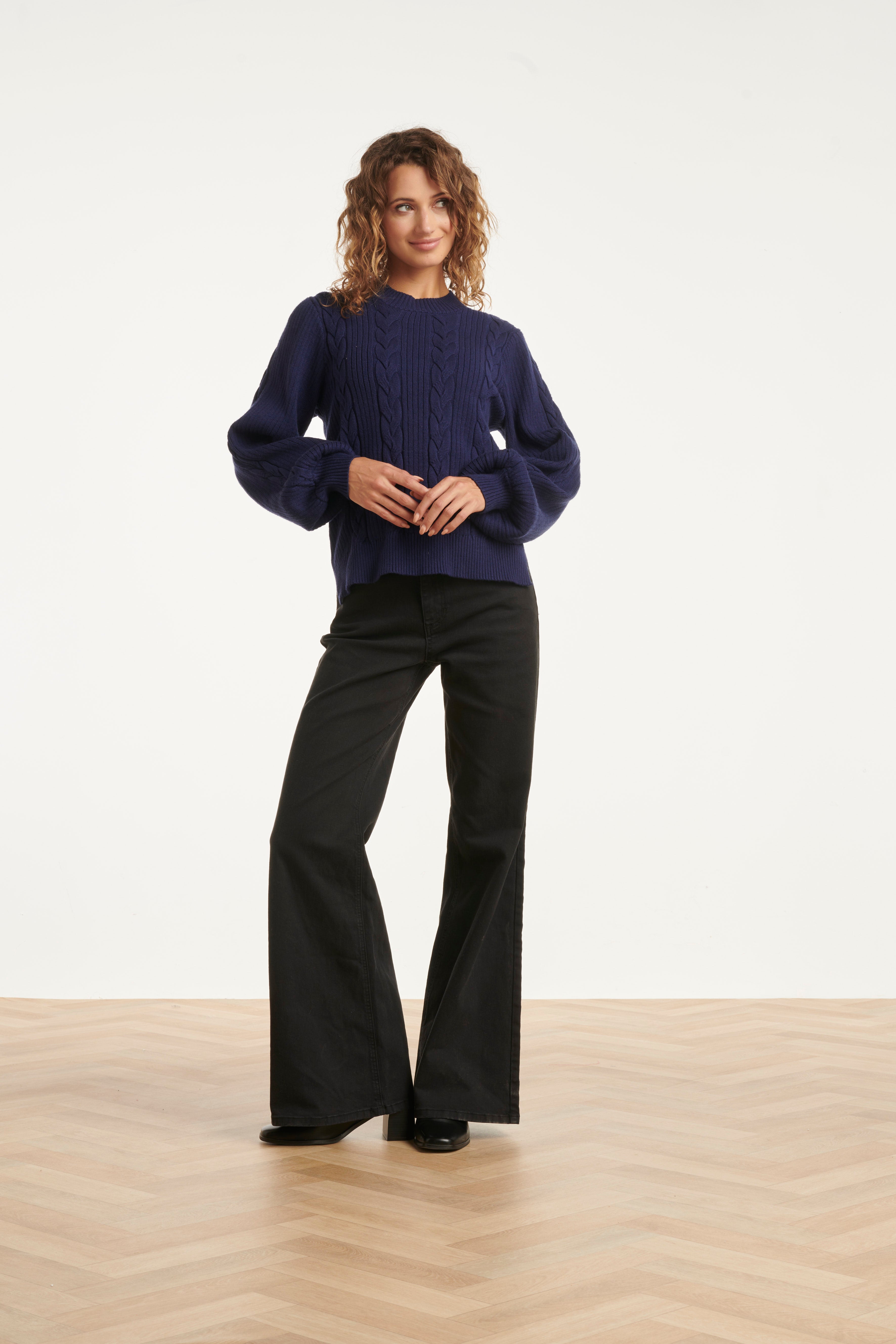 Damesgestructureerd Gebreide Trui | Navy