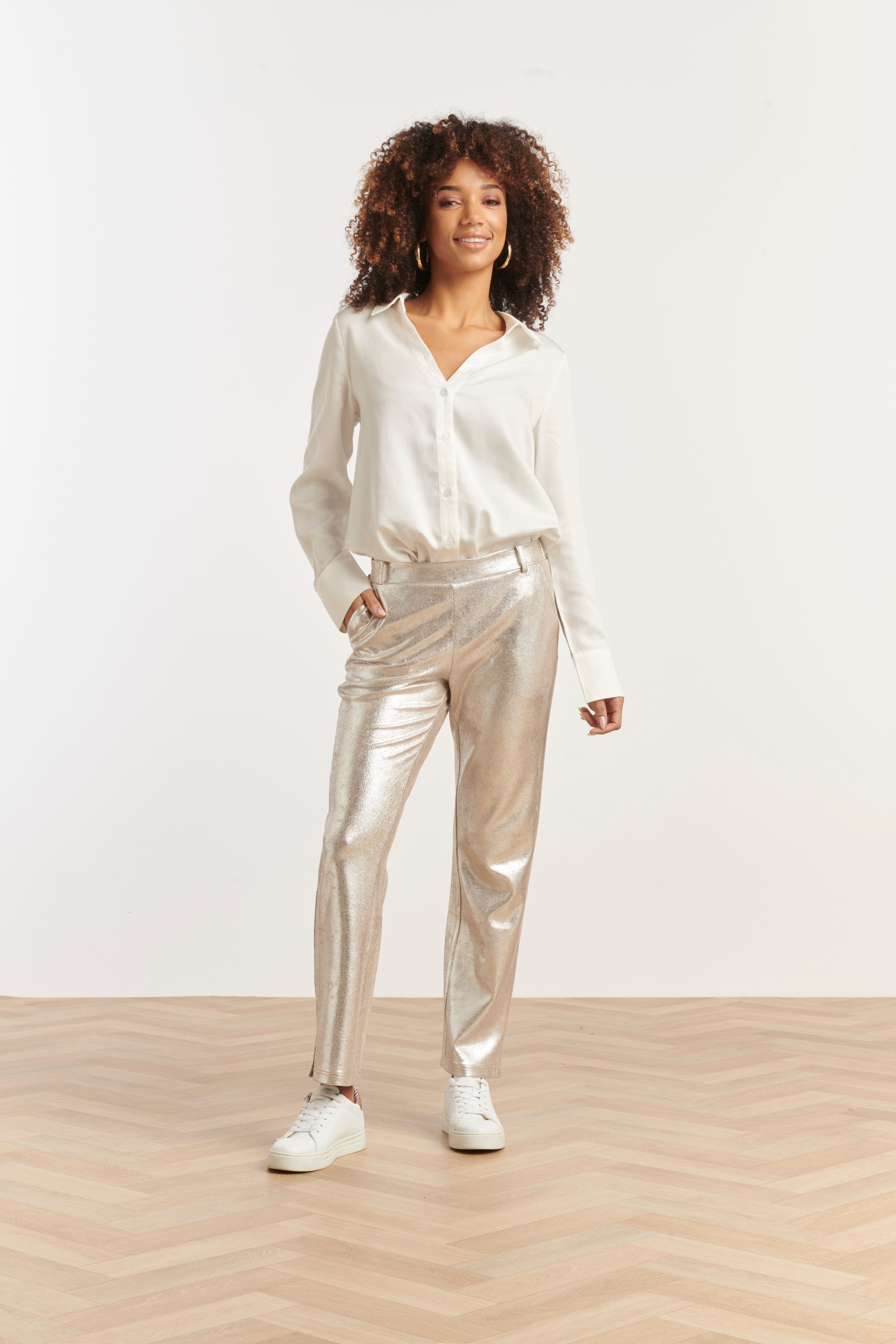 Damesglanzende Metallic Broek | Silver