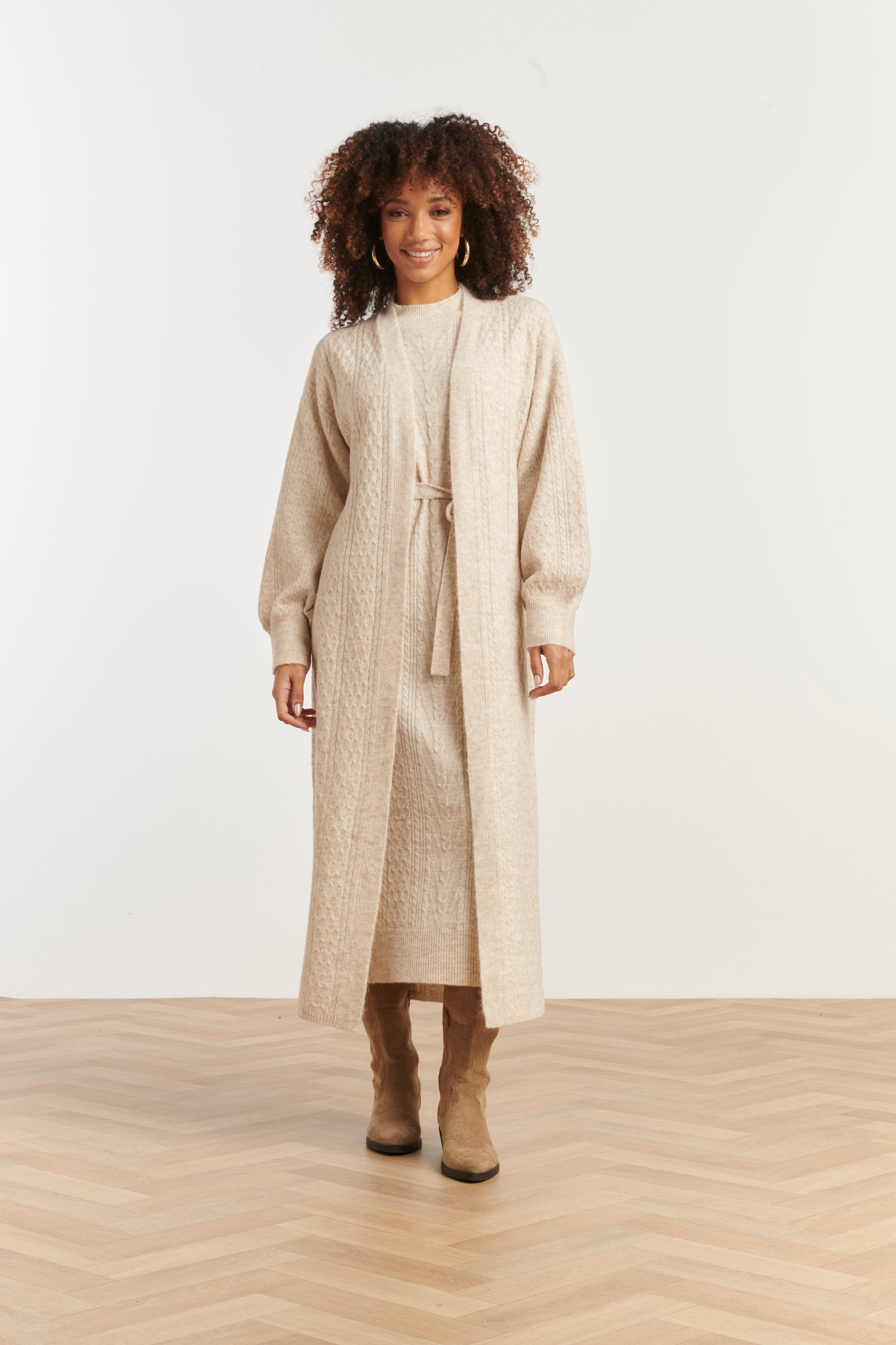 Dameslange Gebreide Vest | Sand
