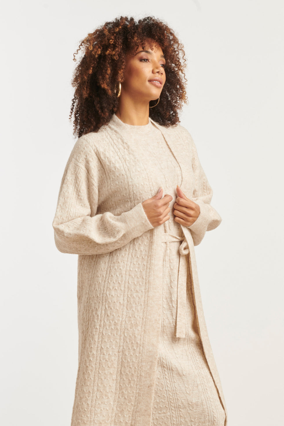 Dameslange Gebreide Vest | Sand