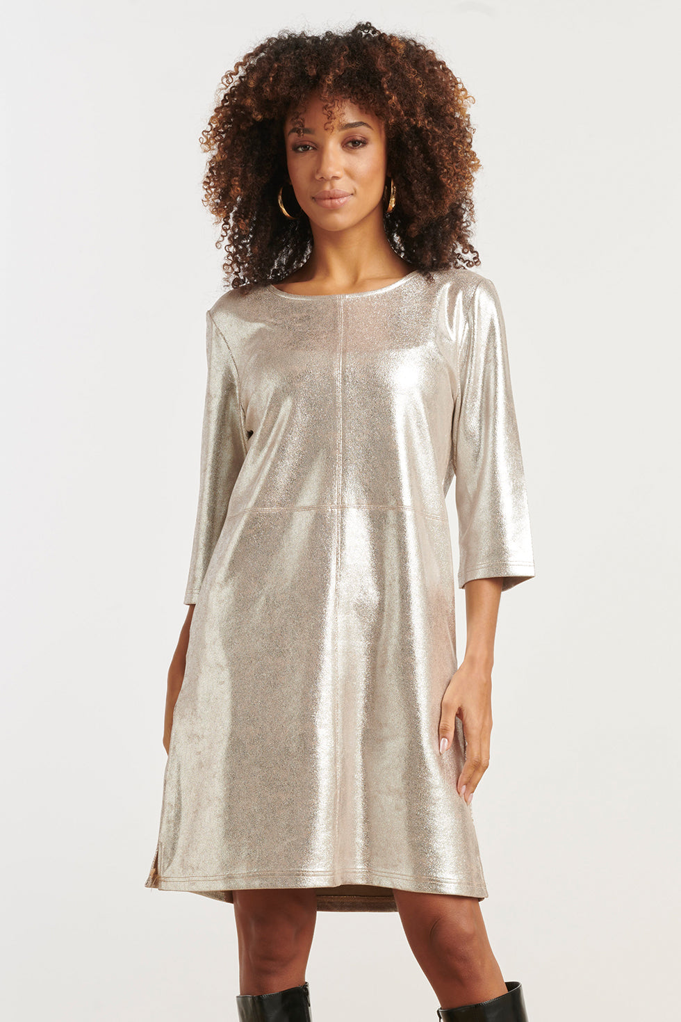 Dameslosvallende Metallic Jurk | Silver