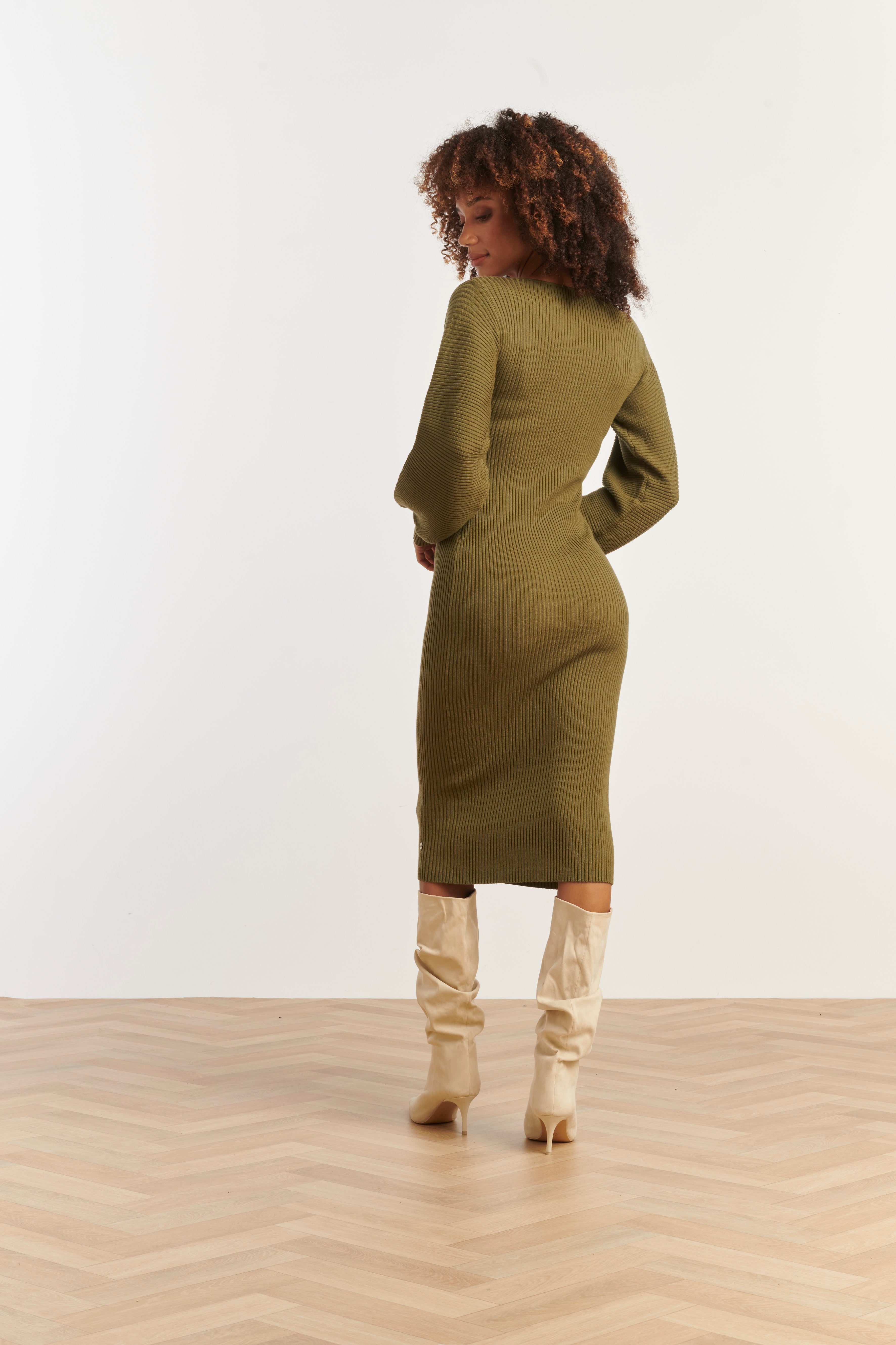 Dameslurex Gebreide Midi Jurk | Army Green