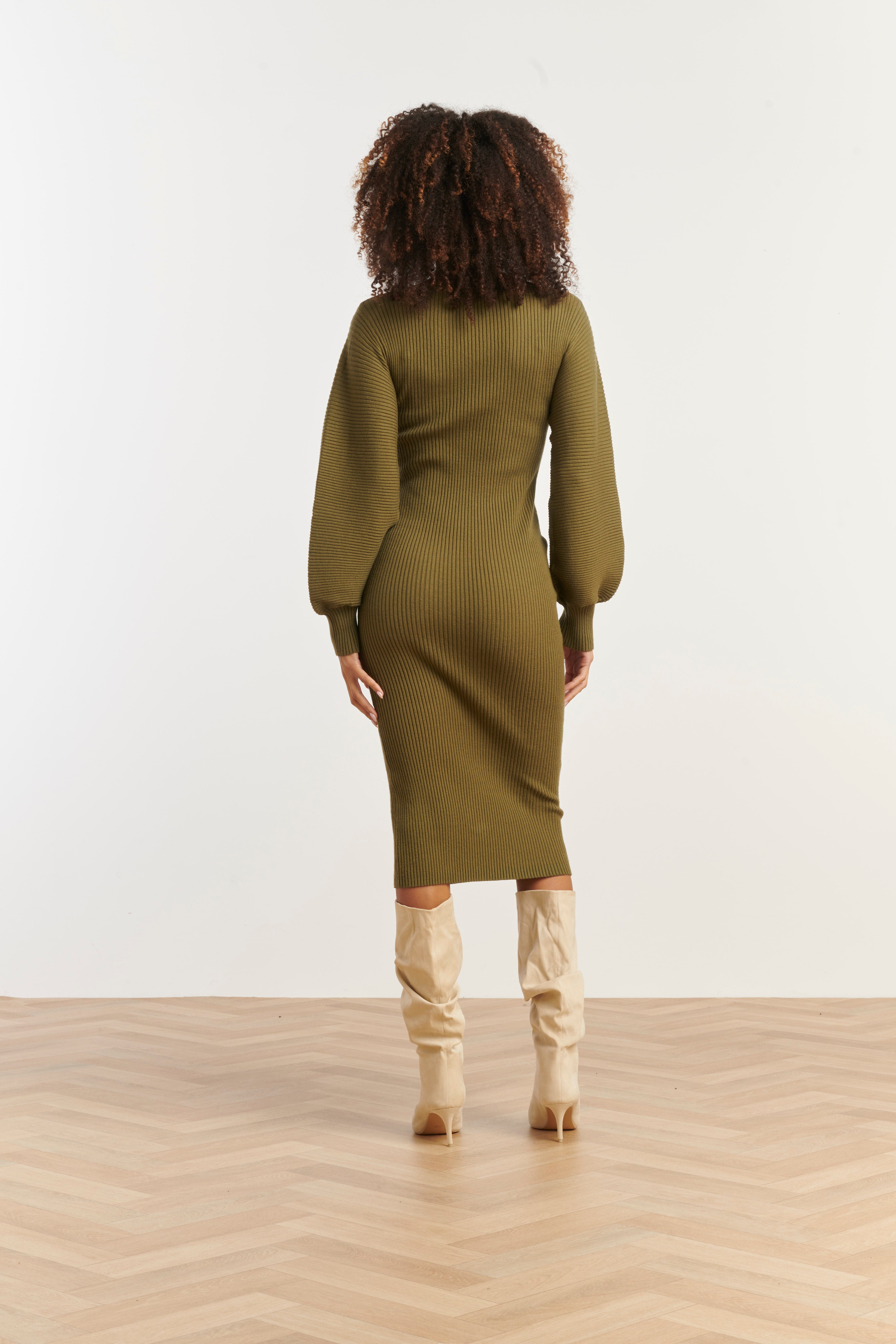Dameslurex Gebreide Midi Jurk | Army Green