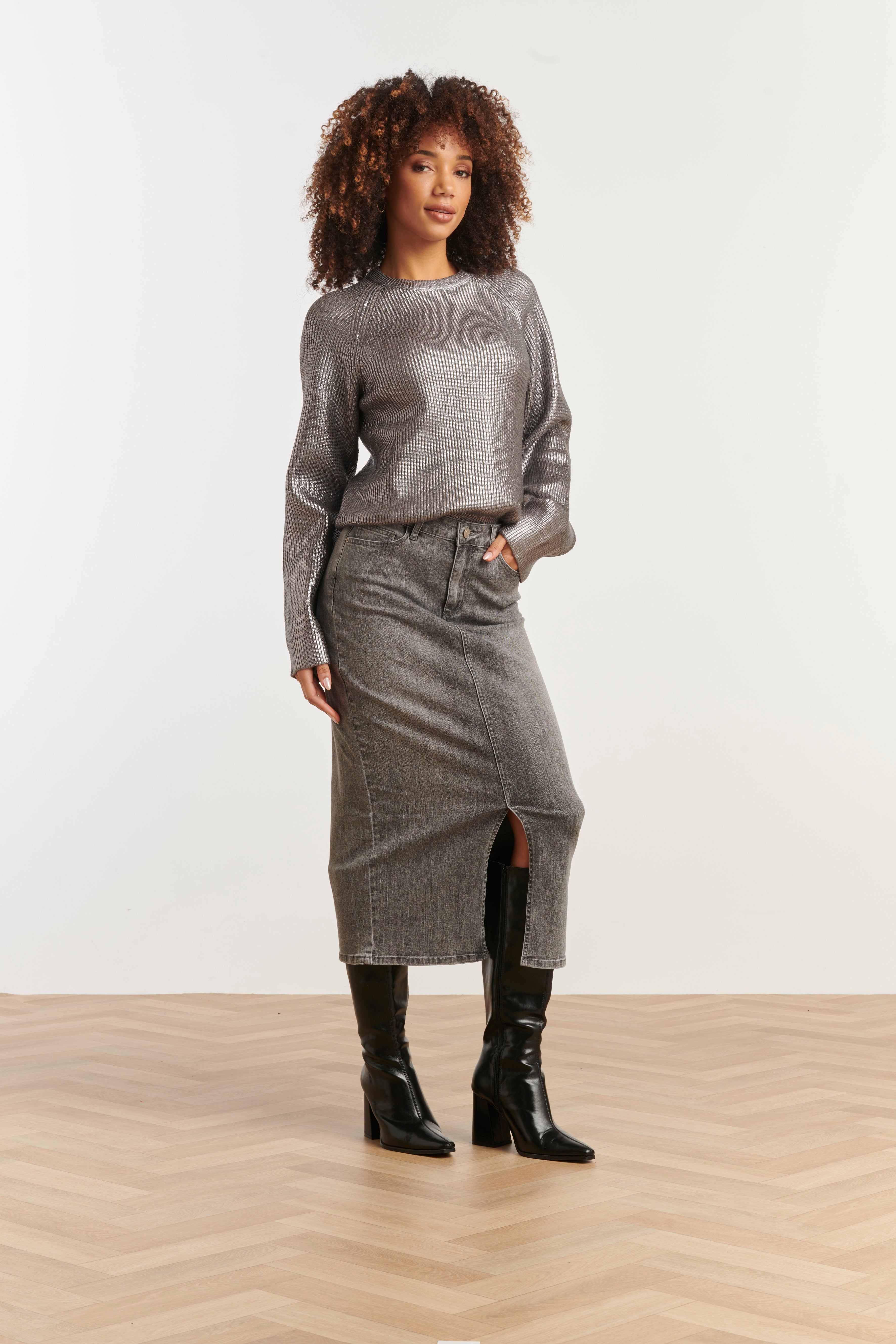 Damesmidi Rok | Grey Denim