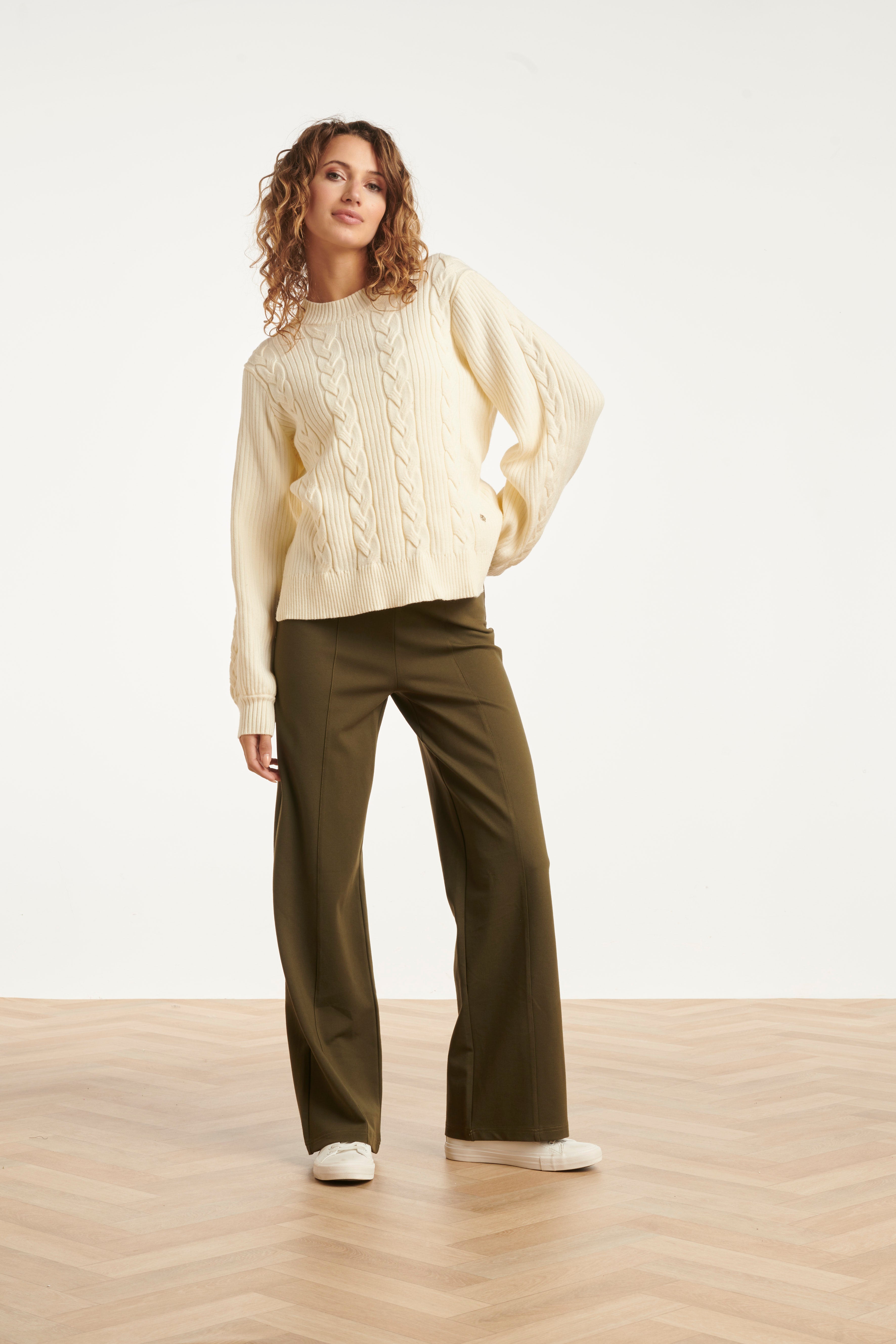Damesstretch Charcoal Broek Met Wijde Pijpen | Army