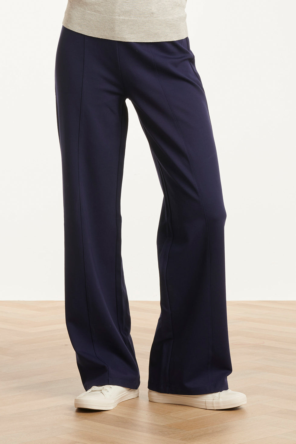 Damesstretch Charcoal Broek Met Wijde Pijpen | Navy