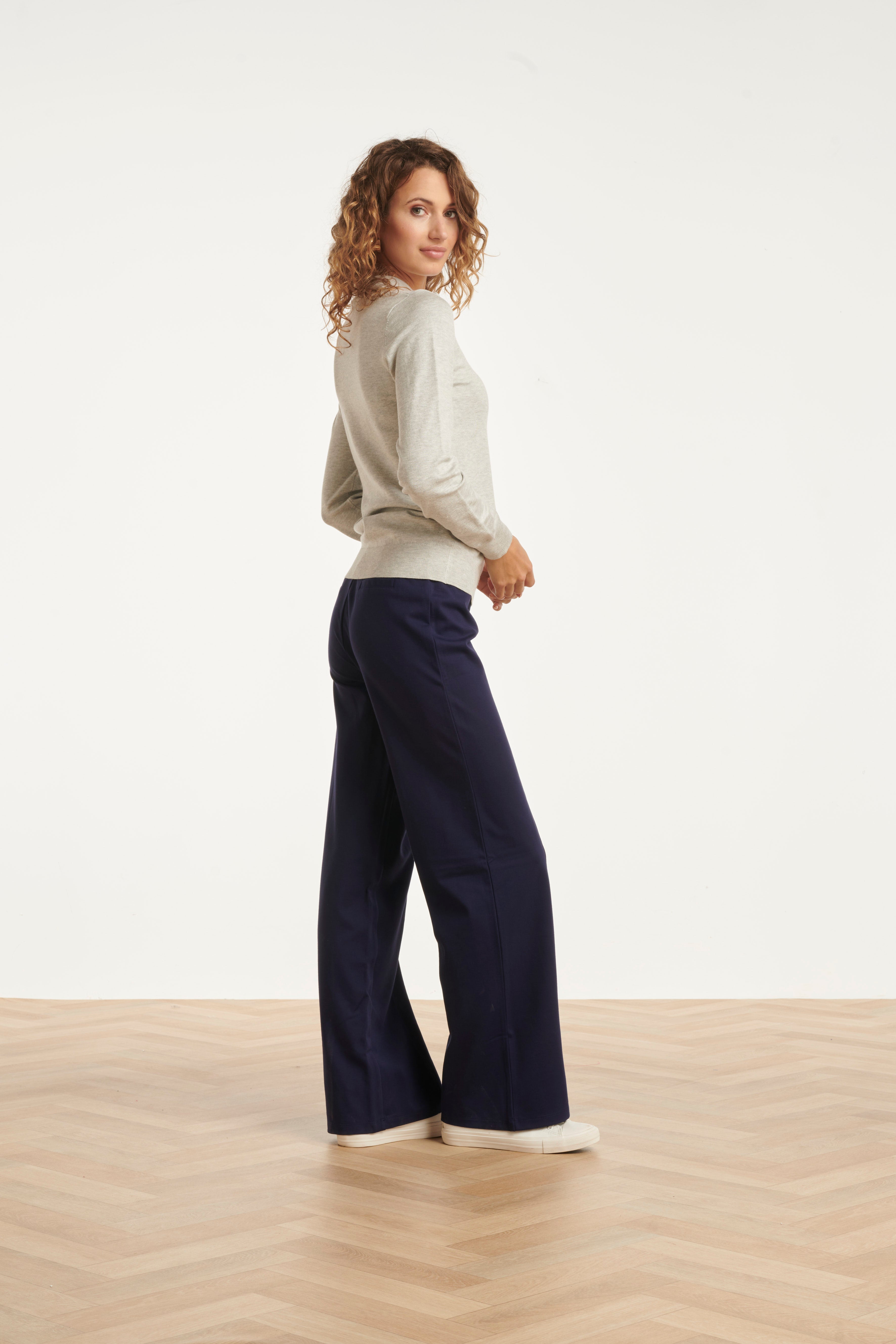 Damesstretch Charcoal Broek Met Wijde Pijpen | Navy
