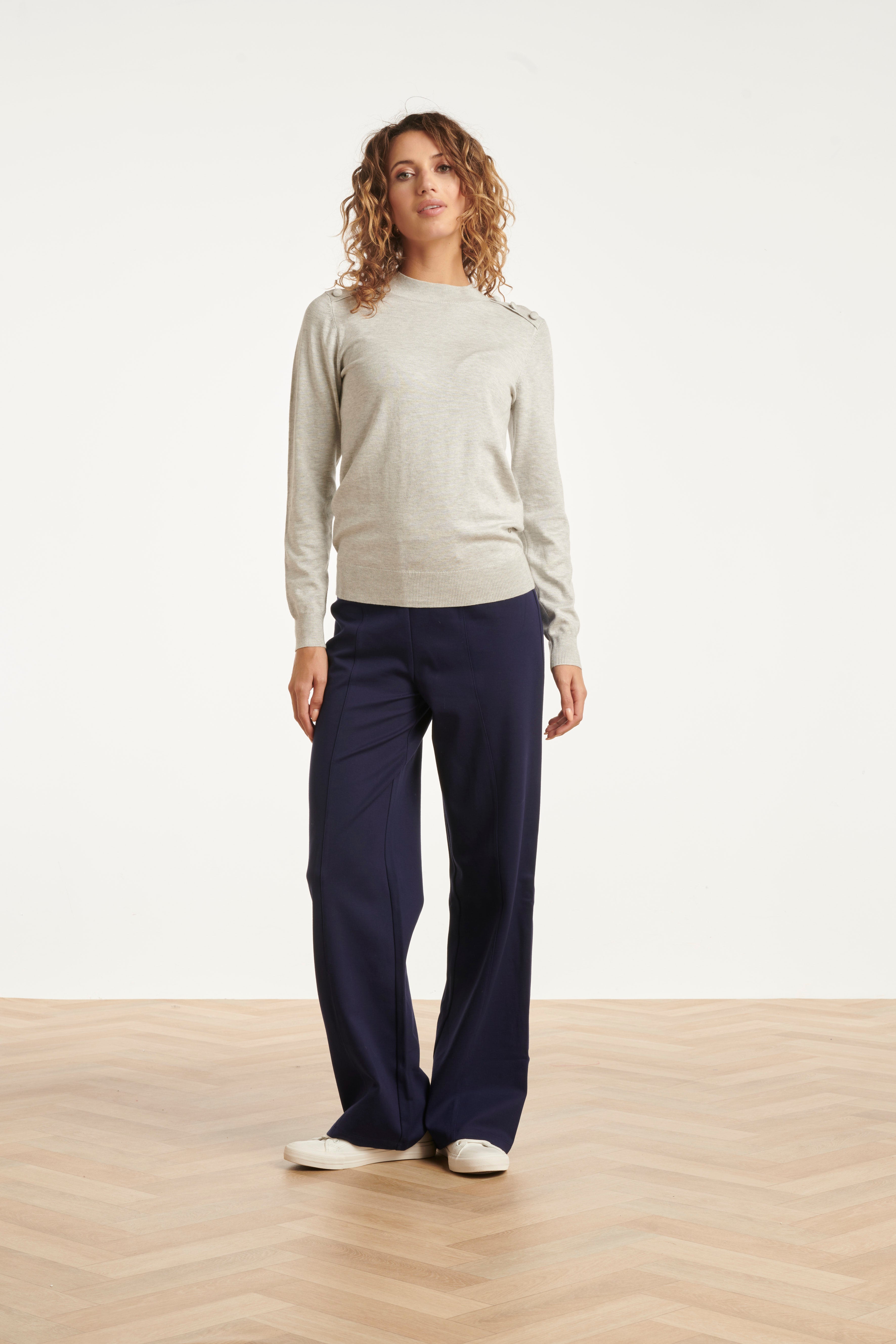 Damesstretch Charcoal Broek Met Wijde Pijpen | Navy