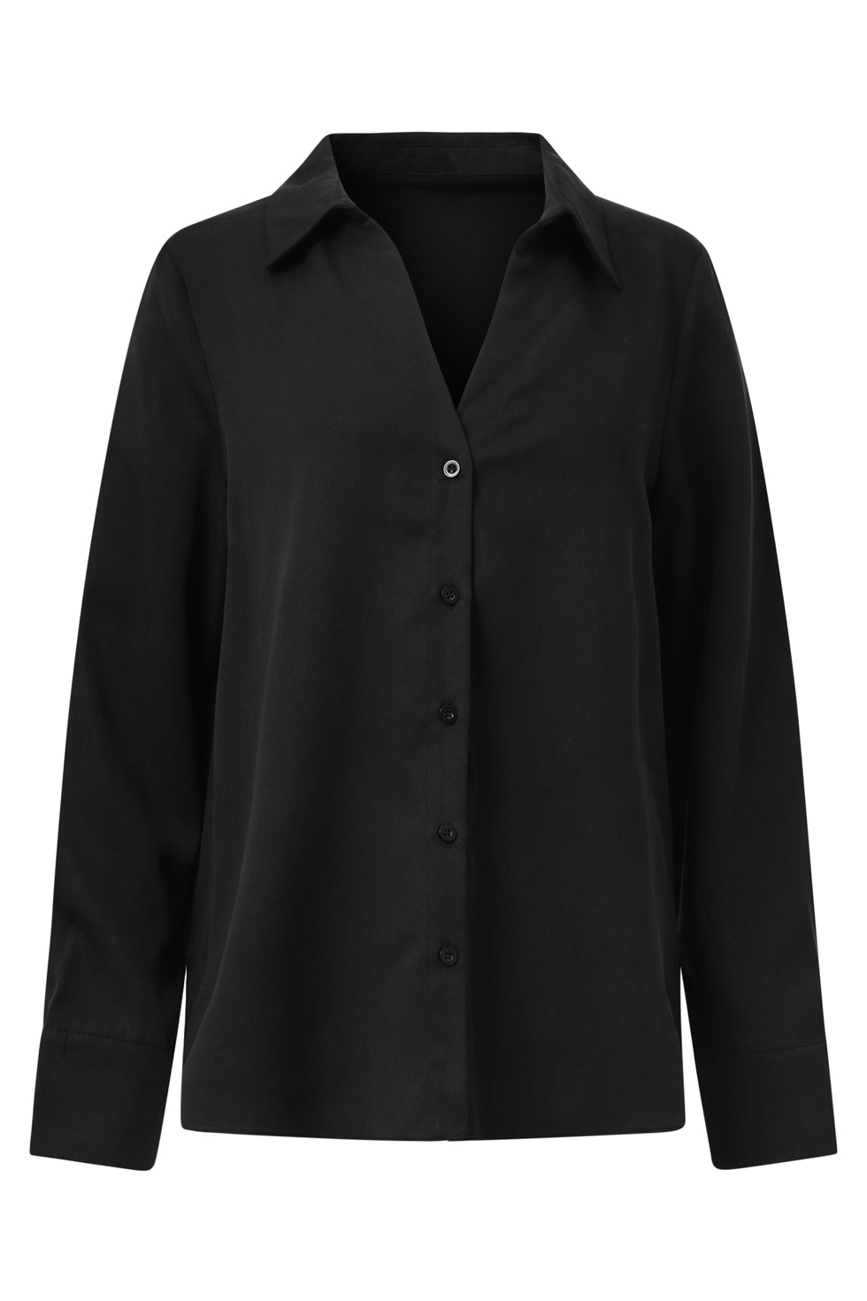 Doorknoopshirt Met V Hals & Kraag | Black