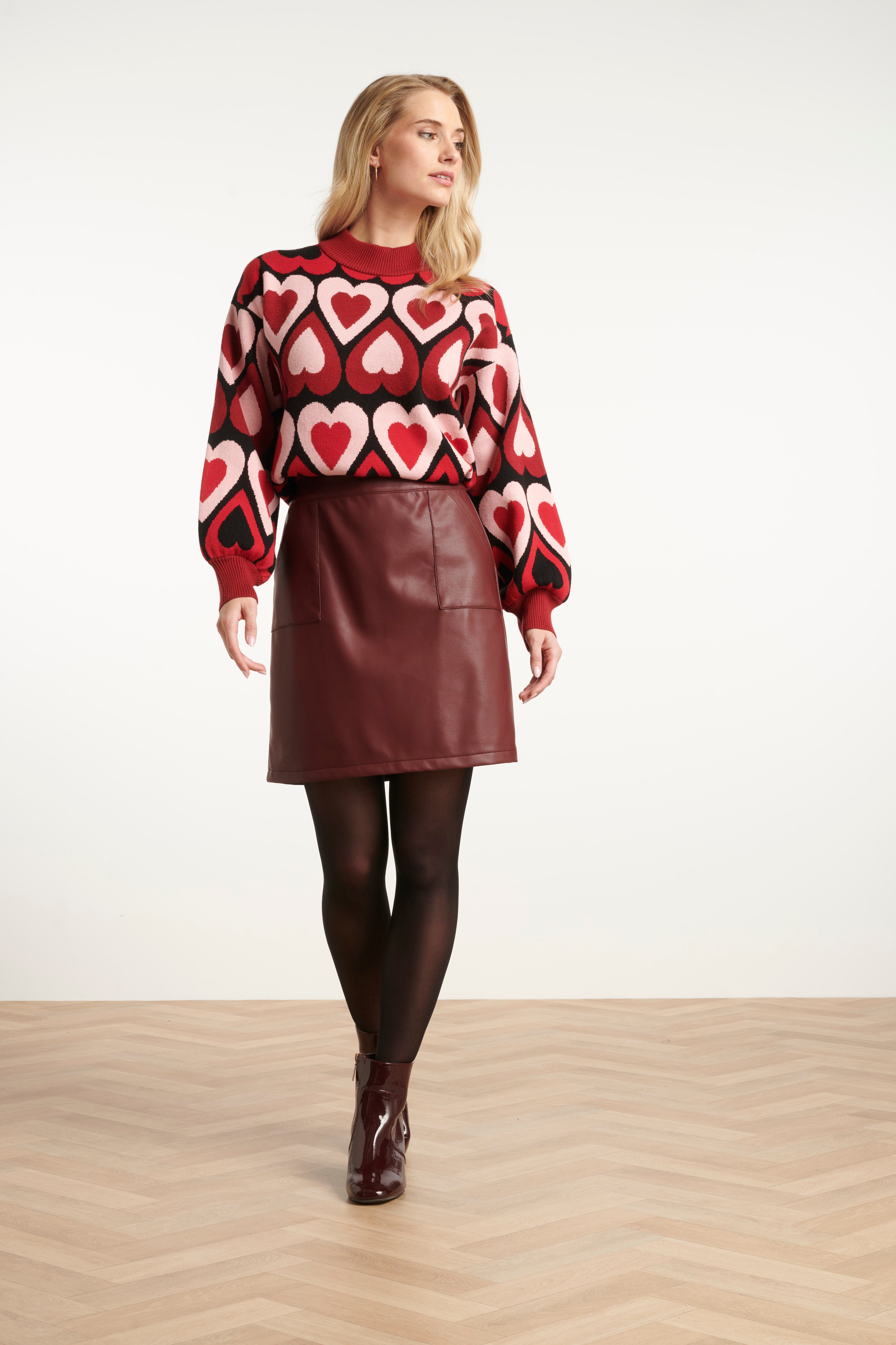 Gebreide Haartjes Knit Top in Rood en Bordeaux | Bordeaux-Multicolour