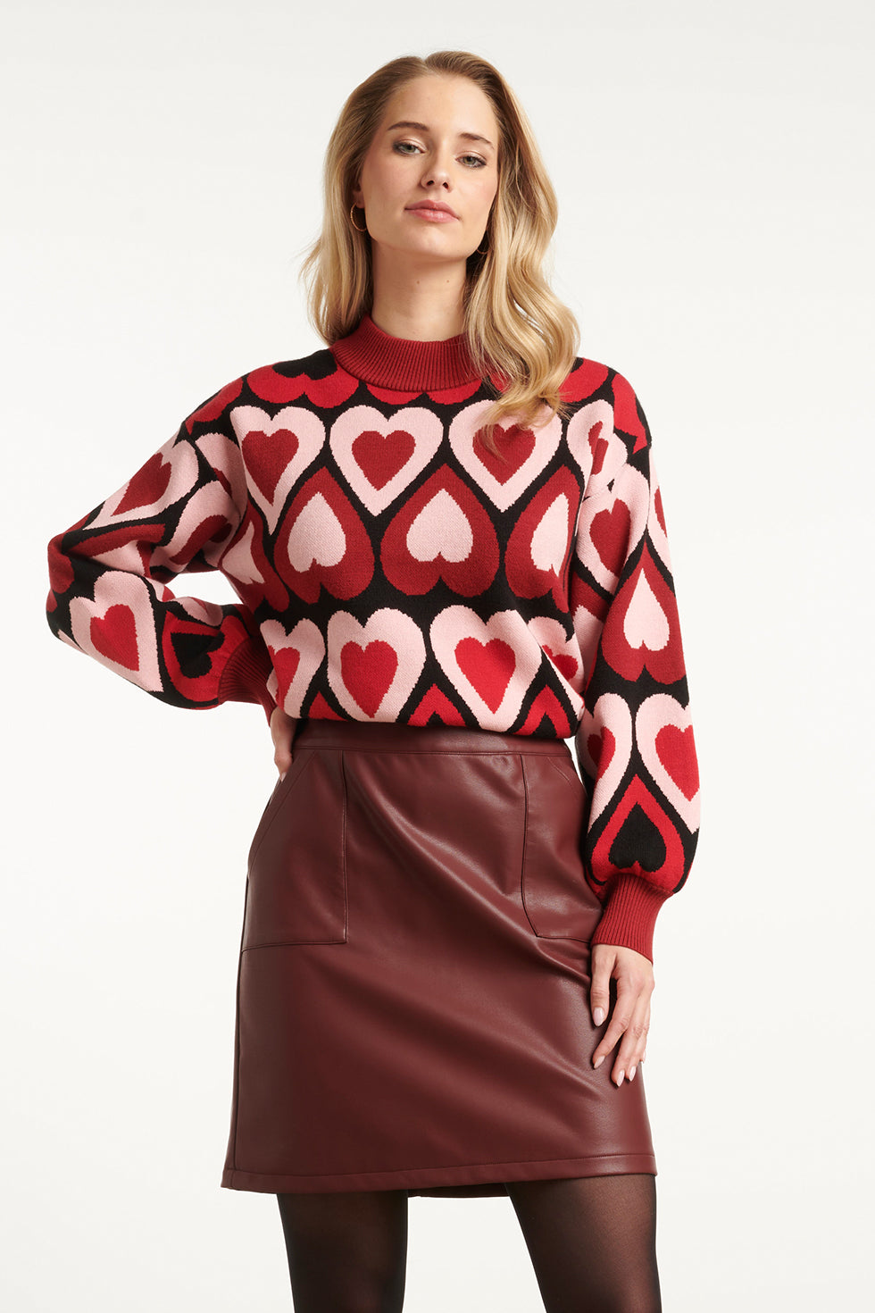 Gebreide Haartjes Knit Top in Rood en Bordeaux | Bordeaux-Multicolour