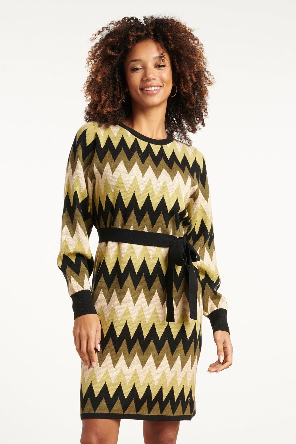 Gebreide Zigzag Jurk Army En Zand | Army-Sand