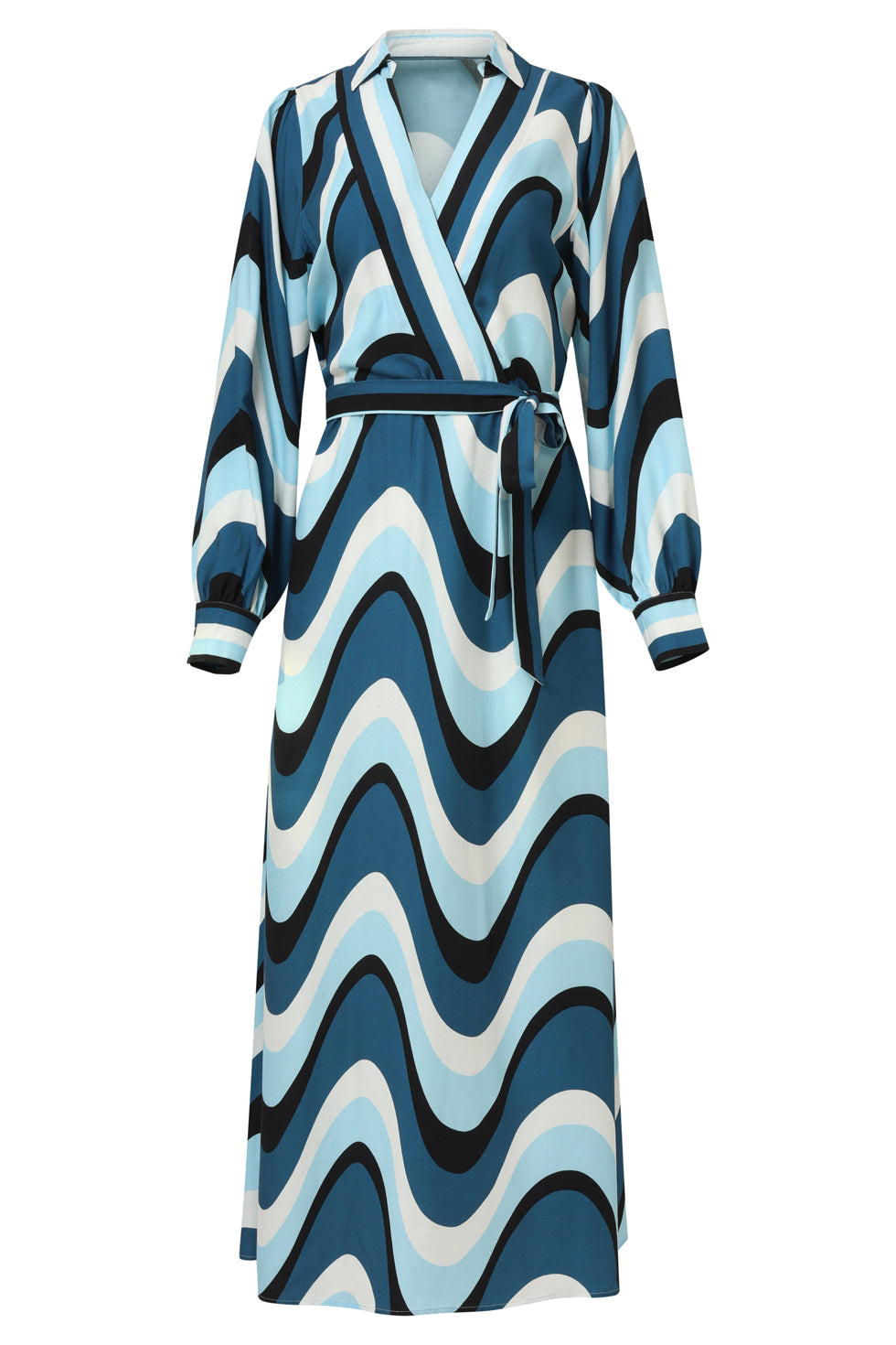 Golvende Print Maxi Jurk In Zwart En Blauw | Light Blue - Muticolour