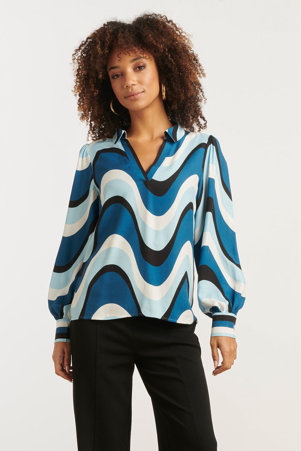 Golvende Print Top In Zwart En Blauw | Light Blue-Multi Color