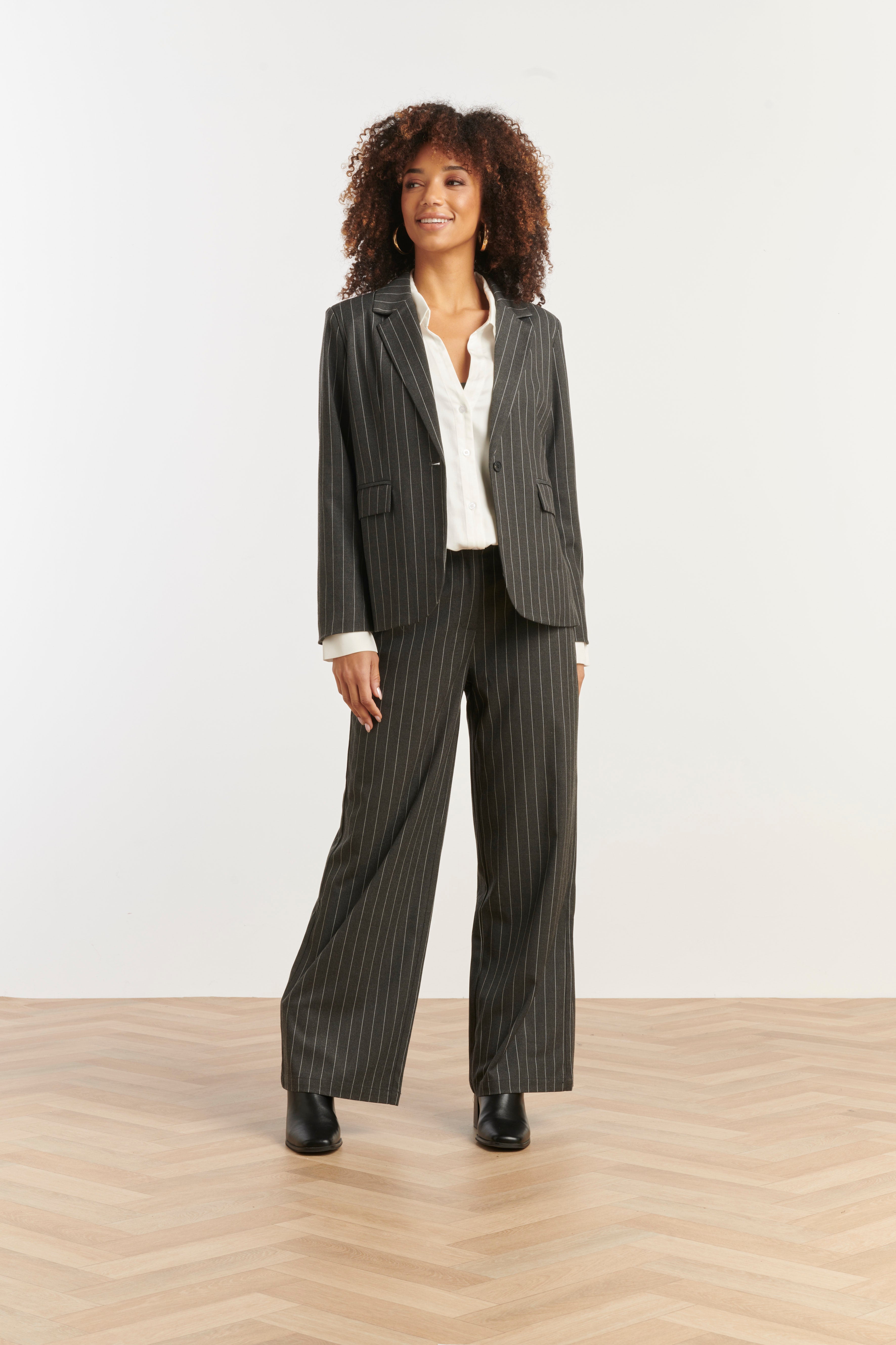 Grijs En Wit Pinstriped Blazer | Grey-White