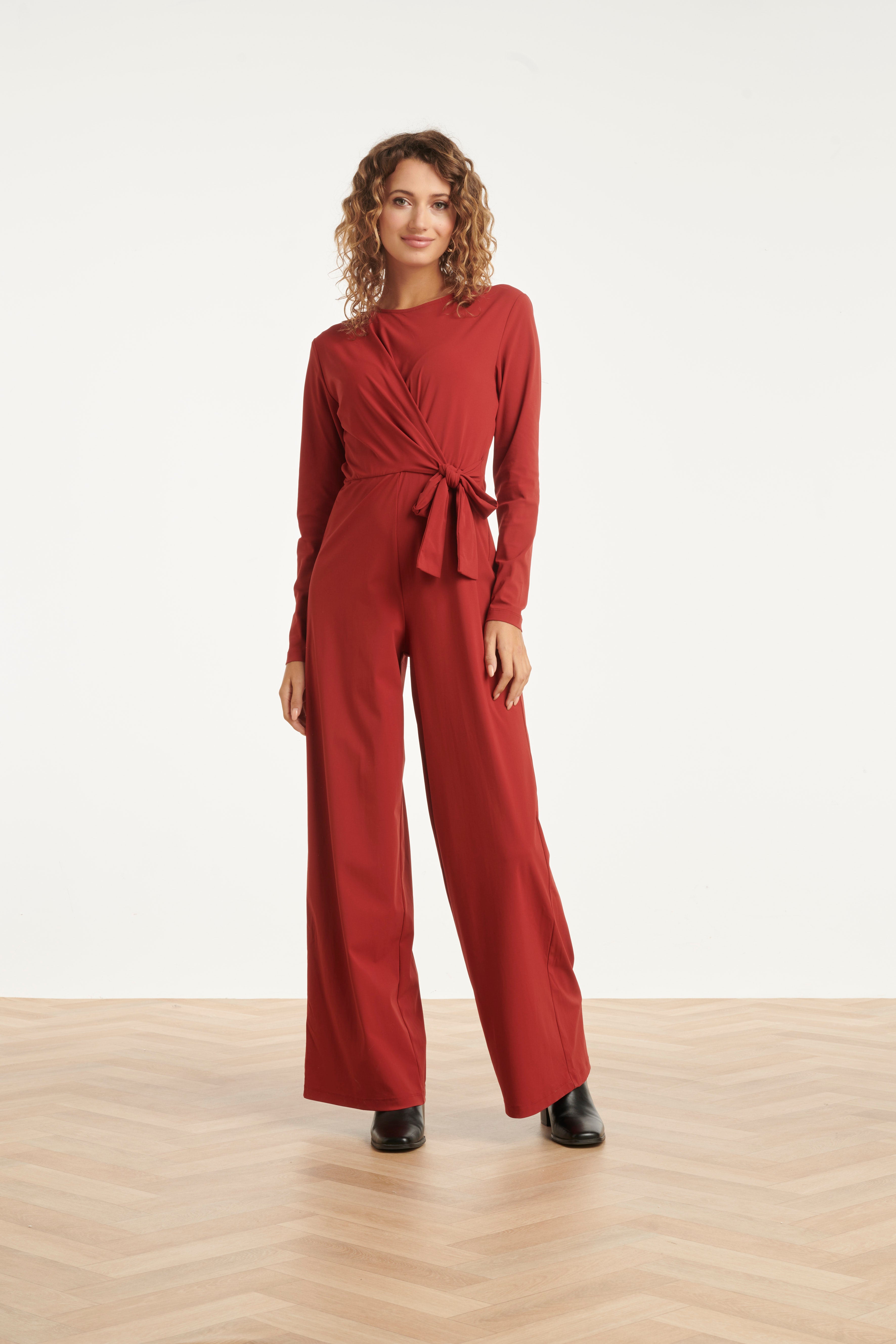 Jumpsuit Met Ronde Hals In Travelkwaliteit | Bordeaux