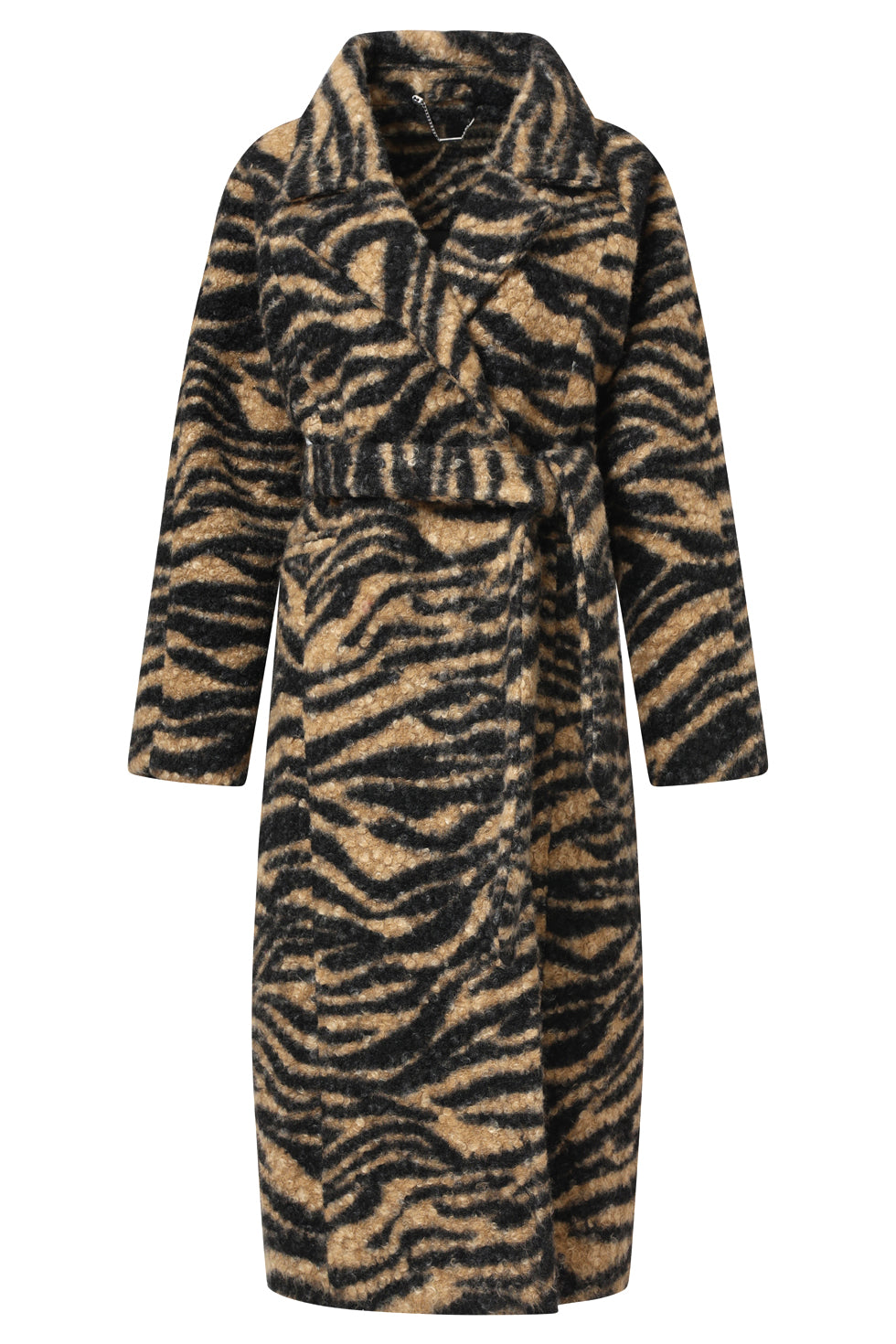 Lange Bouclé Jas Met ZebraprInt in Camel En Zwart | Camel - Black
