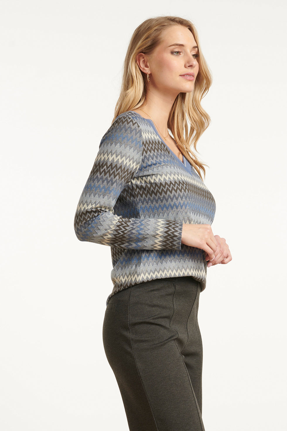 Lichtblauw En Grijze Top Met Zig-Zag Print | Light Blue - Grey