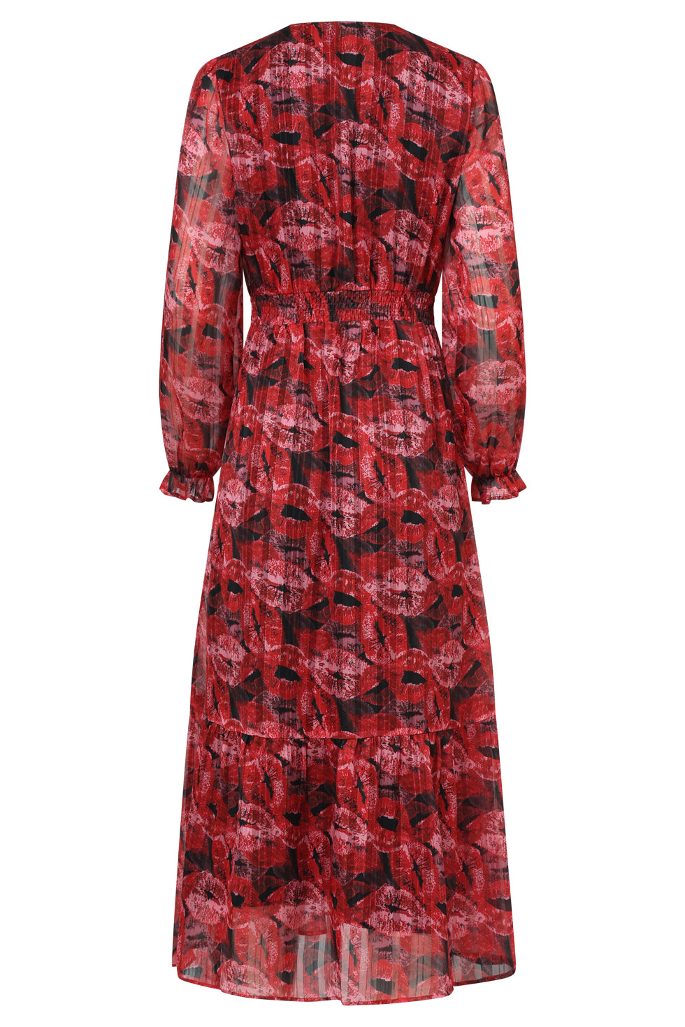 Lippenprint Chiffon Maxi Jurk in Rood en Zwart | Red-Black