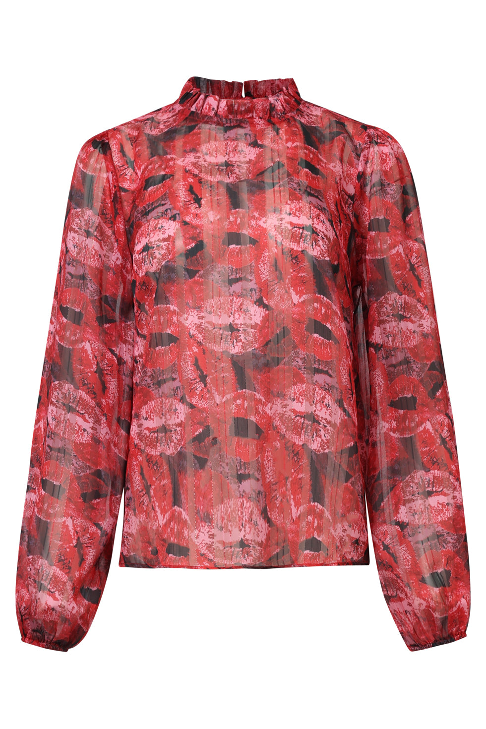 Lippenprint Chiffon Top In Rood En Zwart | Red - Black