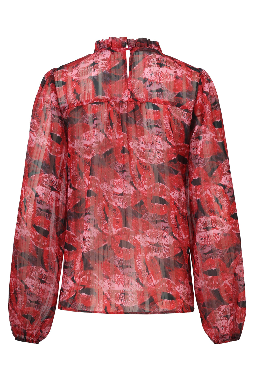 Lippenprint Chiffon Top In Rood En Zwart | Red - Black
