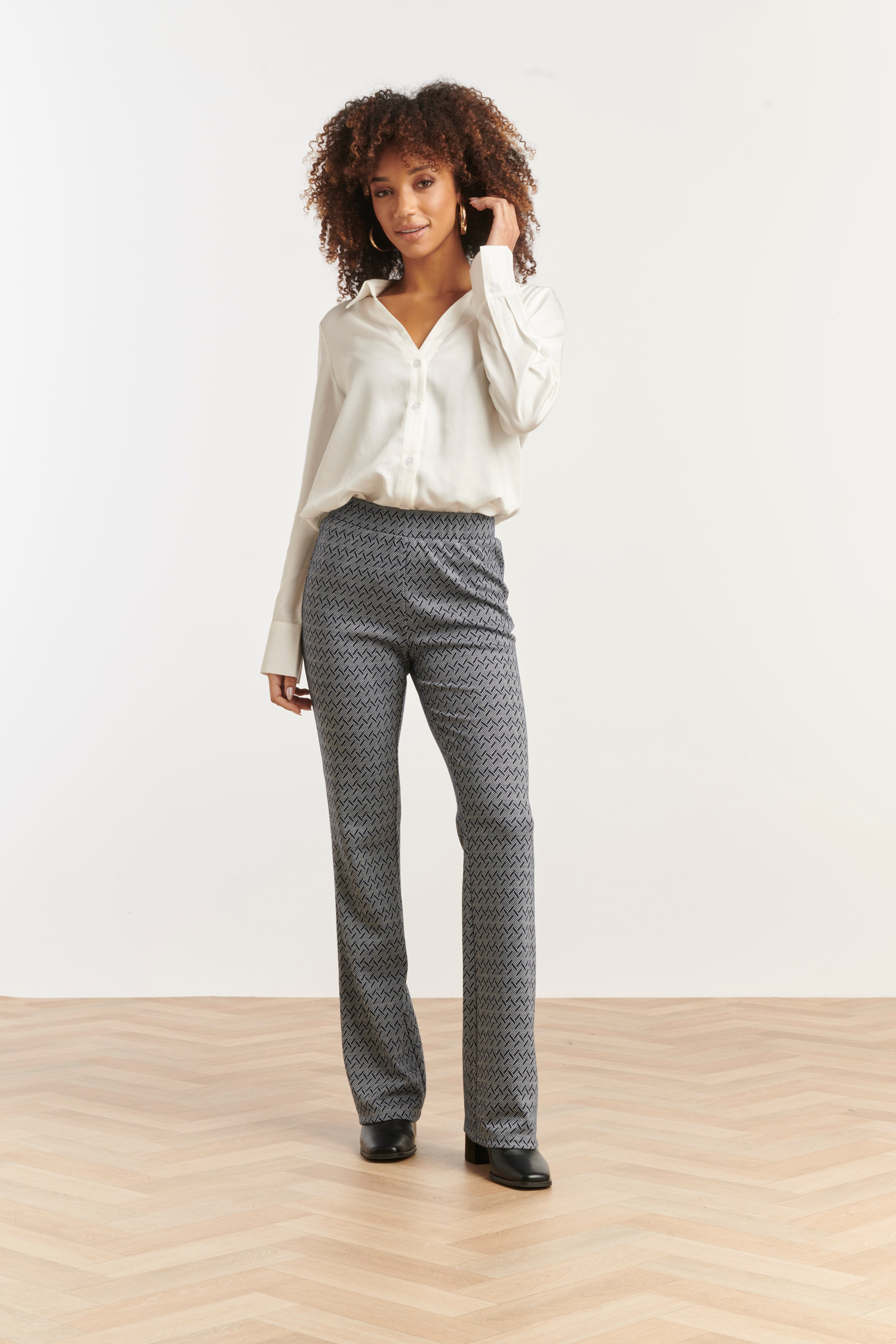 Navy en Witte Geometrische Broek | black-white