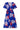 Smashed Lemon Blauwe Jurk met Rode en Beige Bladerenprint en Ceintuur | Cobalt - Muticolour