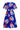 Smashed Lemon Blauwe Jurk met Rode en Beige Bladerenprint en Ceintuur | Cobalt - Muticolour