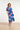Smashed Lemon Blauwe Jurk met Rode en Beige Bladerenprint en Ceintuur | Cobalt - Muticolour
