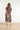 Smashed Lemon Crème Jurk met Bruine Abstracte Print en Tailleceintuur | Off White - Brown