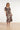 Smashed Lemon Crème Jurk met Bruine Abstracte Print en Tailleceintuur | Off White - Brown