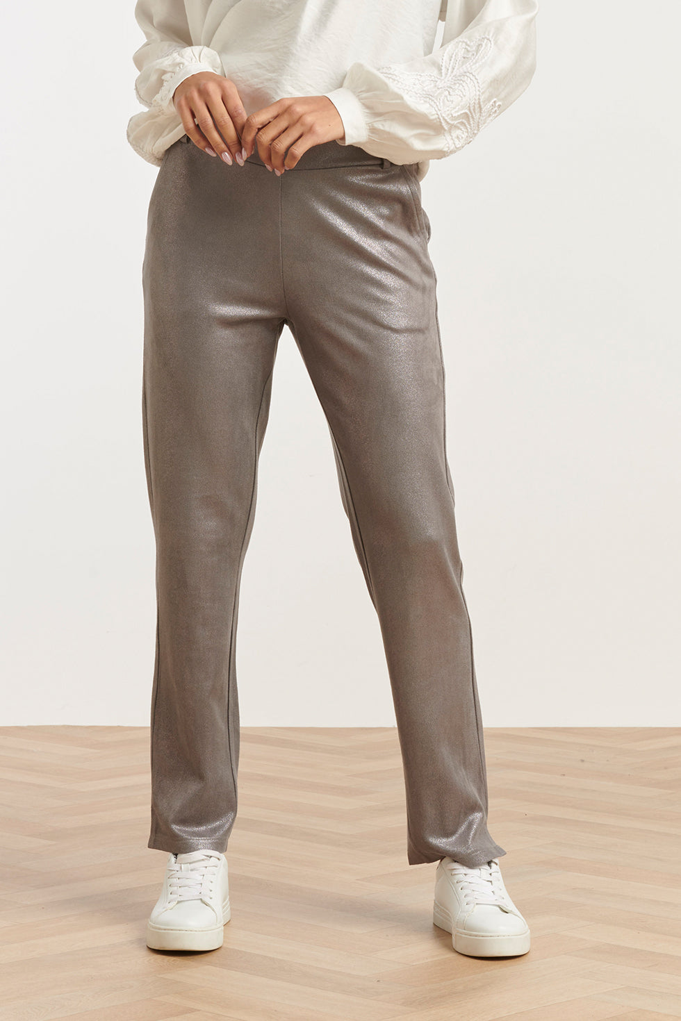 Smashed Lemon Damesglanzende Metallic Broek | Silver grey