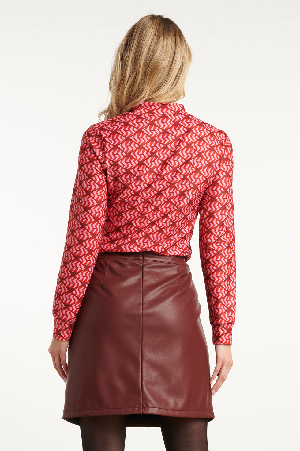 Stretchstof Lippenprint Top In Rood En Roze | Red-Pink